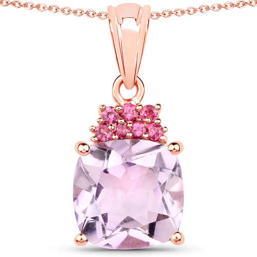 18K Rose Gold Plated 5.55 Carat Genuine Pink Amethyst and Rhodolite .925 Sterling Silver Pendant