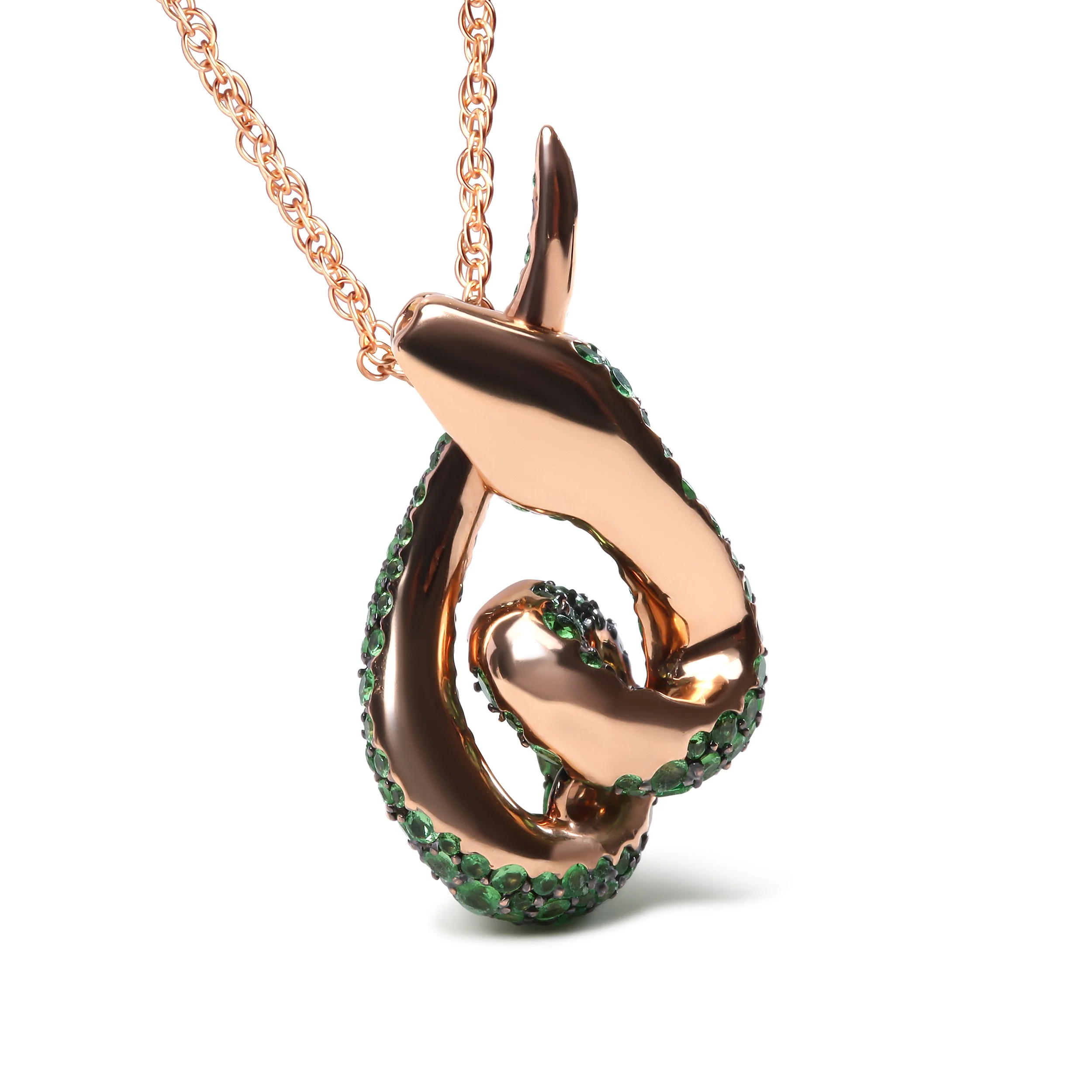 18K Rose Gold Round Green Tsavorite Gemstone Cluster Spiral Snake Design 18" Pendant Necklace (AAA+ Quality) - Image 2