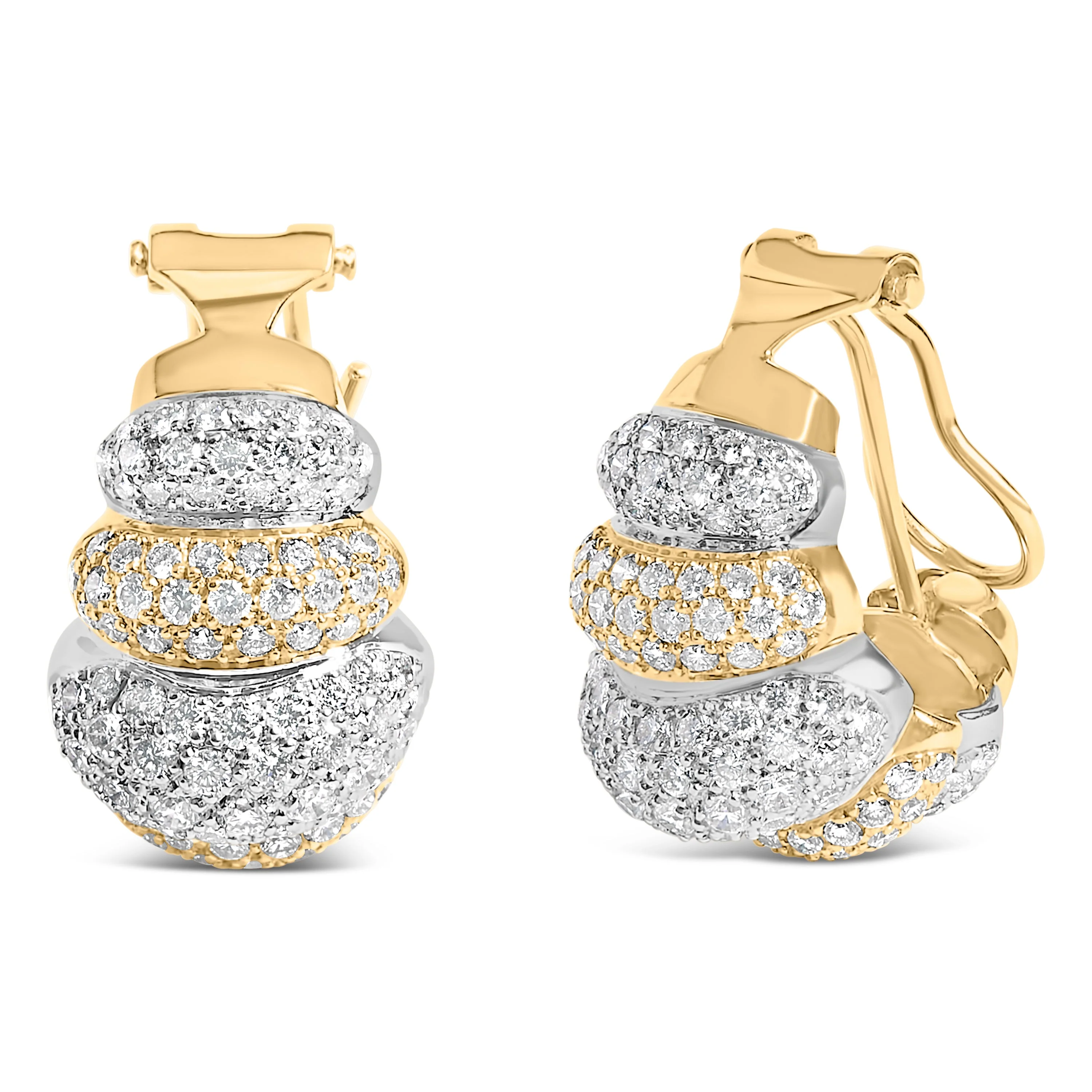18K Two-Toned Gold 5.00 Cttw Diamond Three-tier Domed Button Omega Back Earrings (G-H Color, VS2-SI1 Clarity) - Image 2