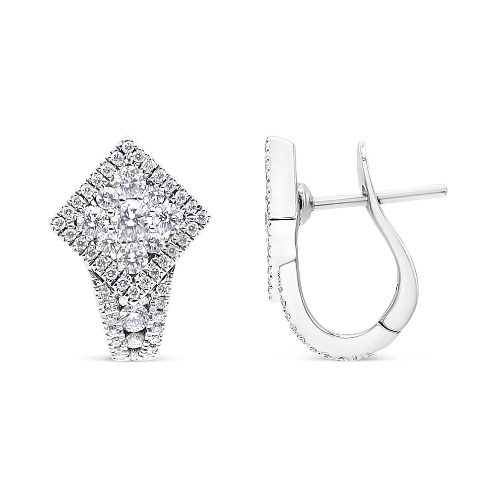 18K White Gold 1 1/10 Cttw Round Diamond Cluster with Halo Hoop Huggie Earring (F-G Color, VS1-VS2 Clarity) - Image 6