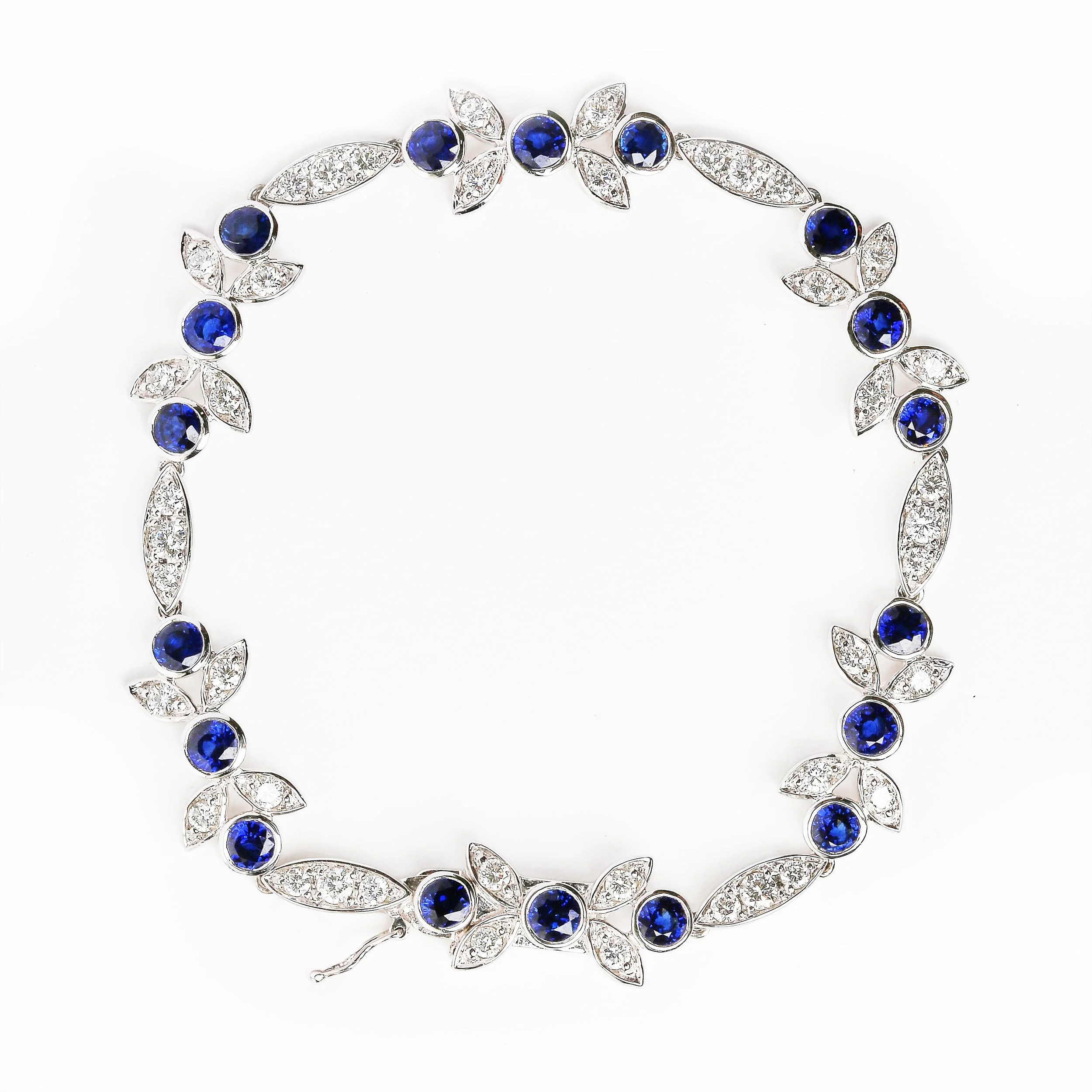 18K White Gold 1 3/4 Cttw Diamond and 3x3mm Round Blue Sapphire Gemstone Floral Link Bracelet (G-H Color, SI1-SI2 Clarity) - Size 7" - Image 2