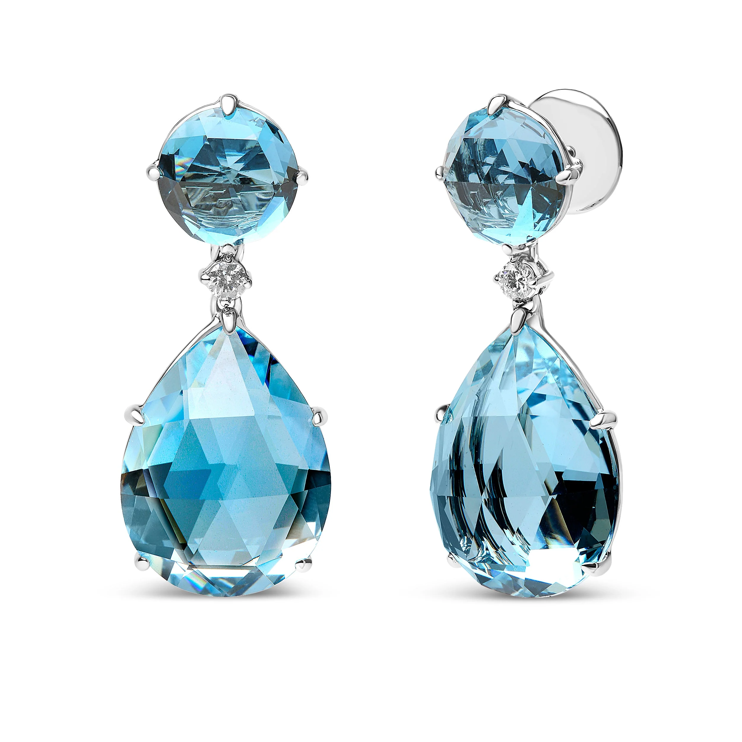 18K White Gold 1/5 Cttw Diamond with Round London Blue Topaz and 20 x 15mm Pear Cut Sky Blue Topaz Gemstone Dangle Earring (G-H Color, SI1-SI2 Clarity) - Image 5