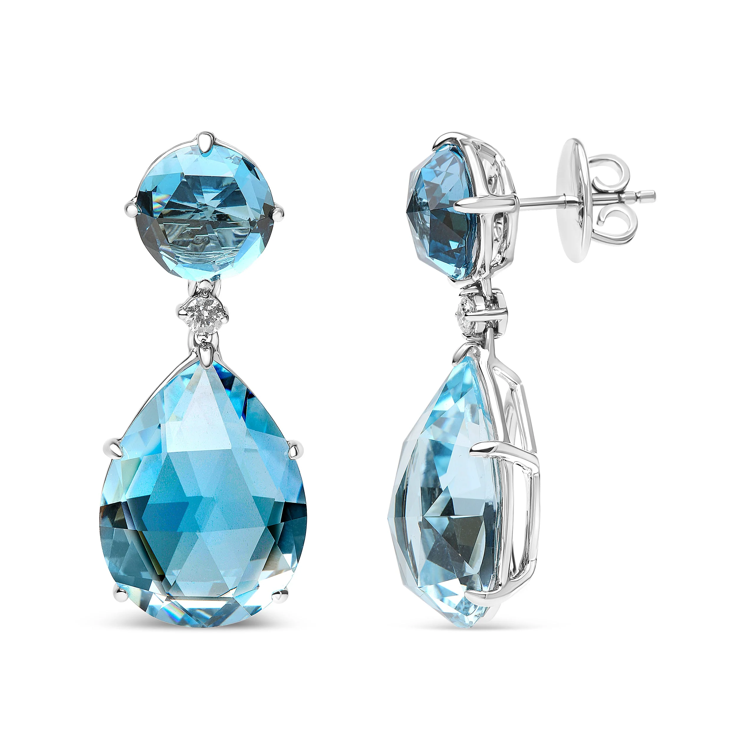 18K White Gold 1/5 Cttw Diamond with Round London Blue Topaz and 20 x 15mm Pear Cut Sky Blue Topaz Gemstone Dangle Earring (G-H Color, SI1-SI2 Clarity) - Image 6