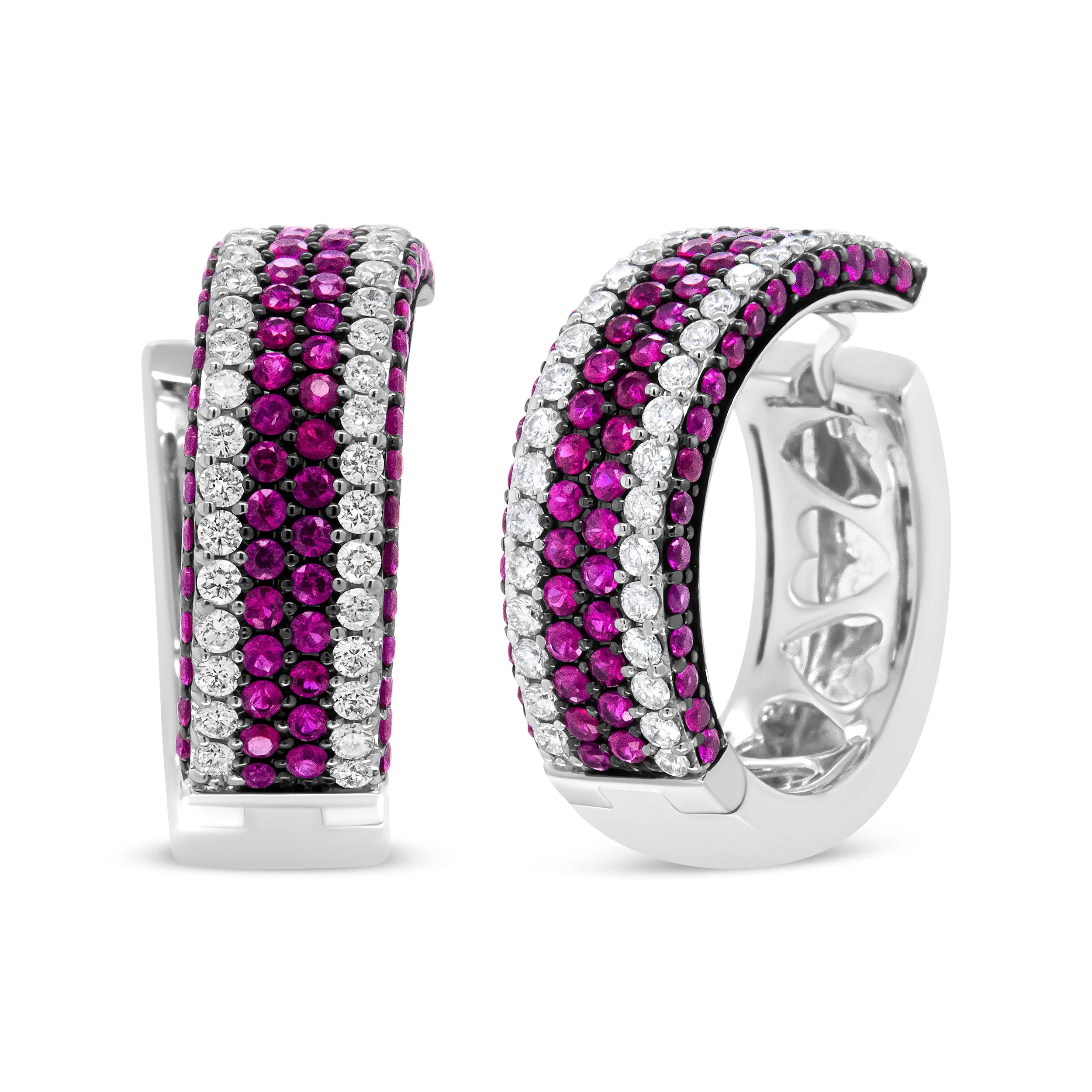 18K White Gold 1 7/8 Cttw Diamond and 1mm Round Red Ruby Open Swish Hoop Earrings (F-G Color, VS1-VS2 Clarity) - Image 11