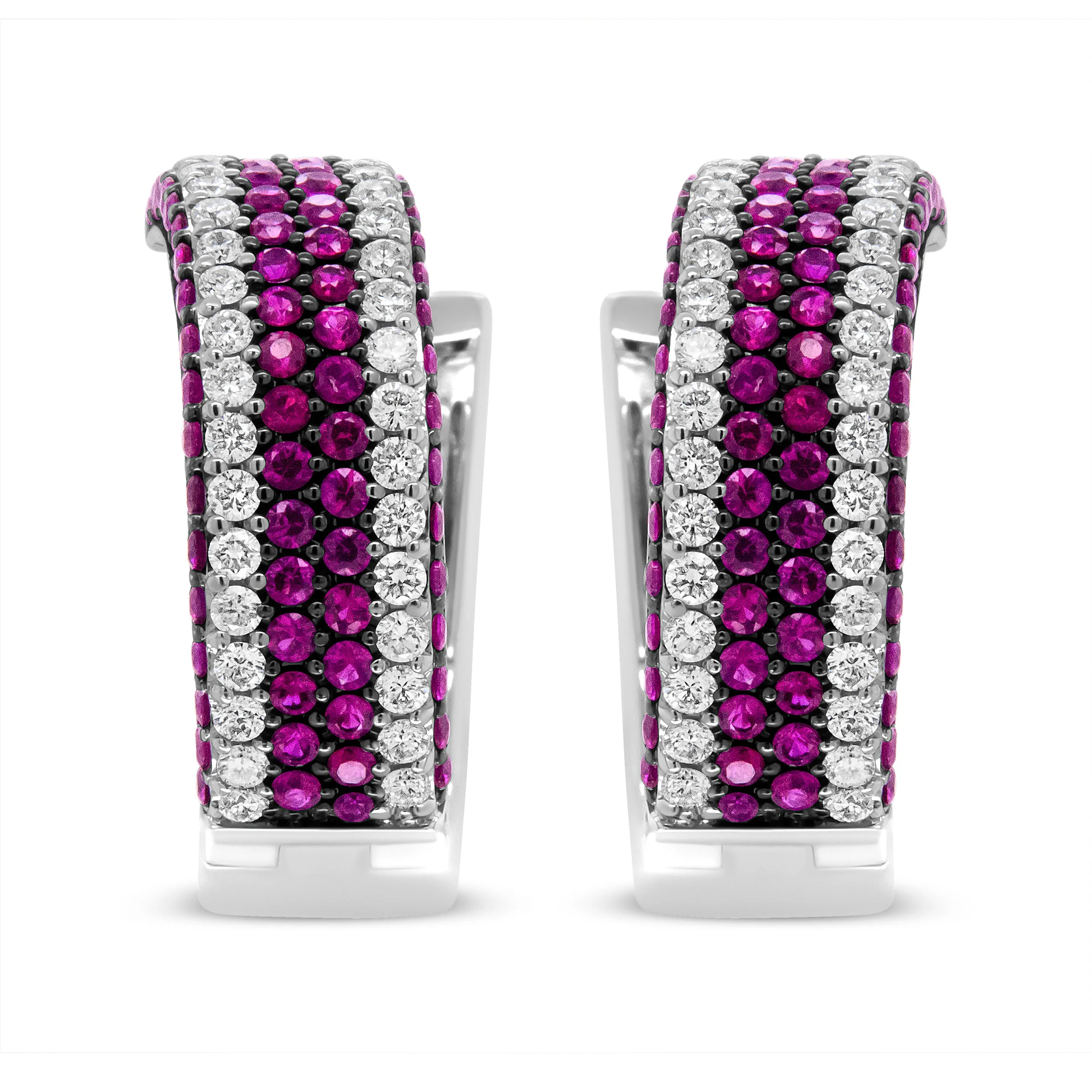 18K White Gold 1 7/8 Cttw Diamond and 1mm Round Red Ruby Open Swish Hoop Earrings (F-G Color, VS1-VS2 Clarity) - Image 9