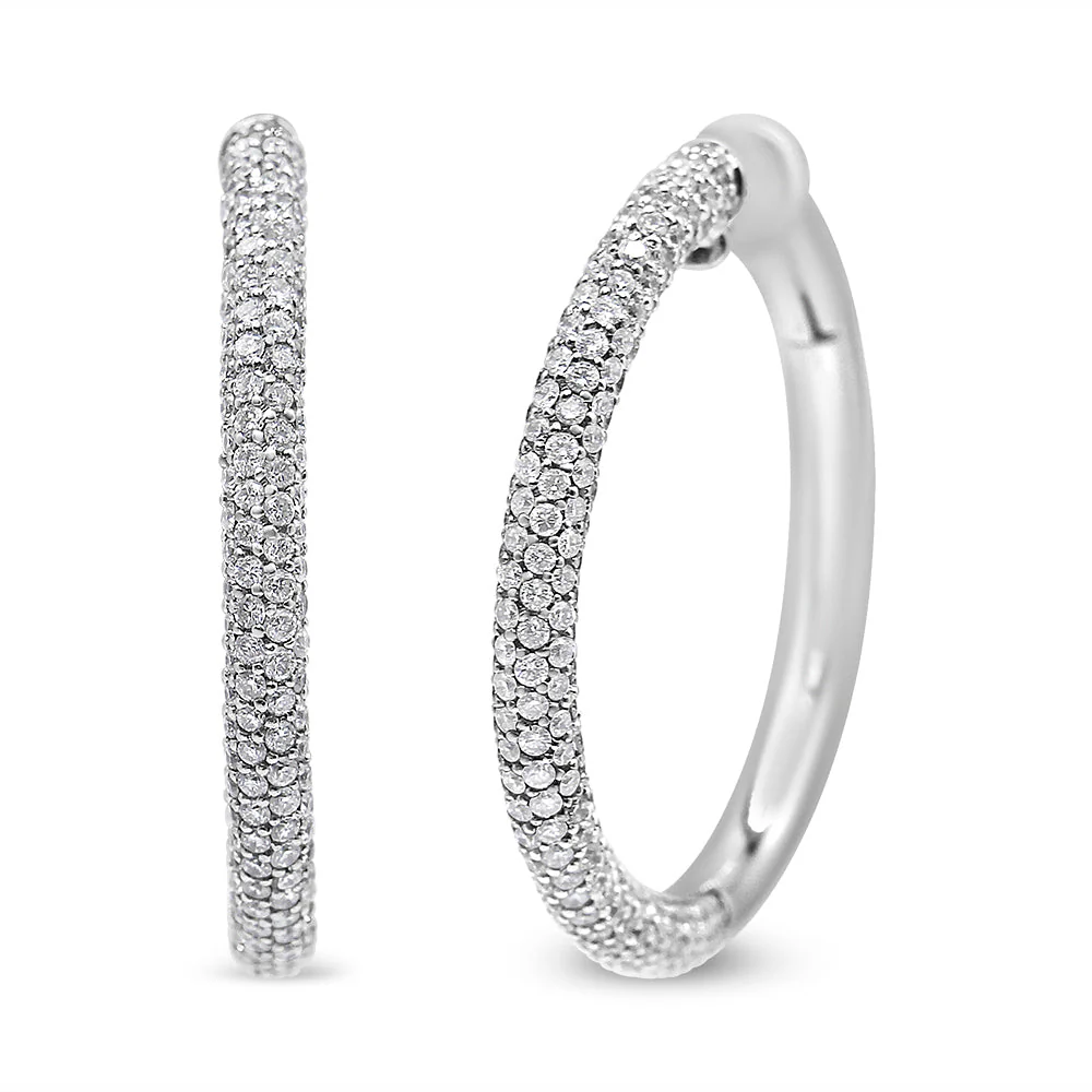 18K White Gold 2 1/3 Cttw Pave Set Diamond Semi Eternity Leverback Hoop Earrings (F-G Color, VS1-VS2 Clarity) - Image 3