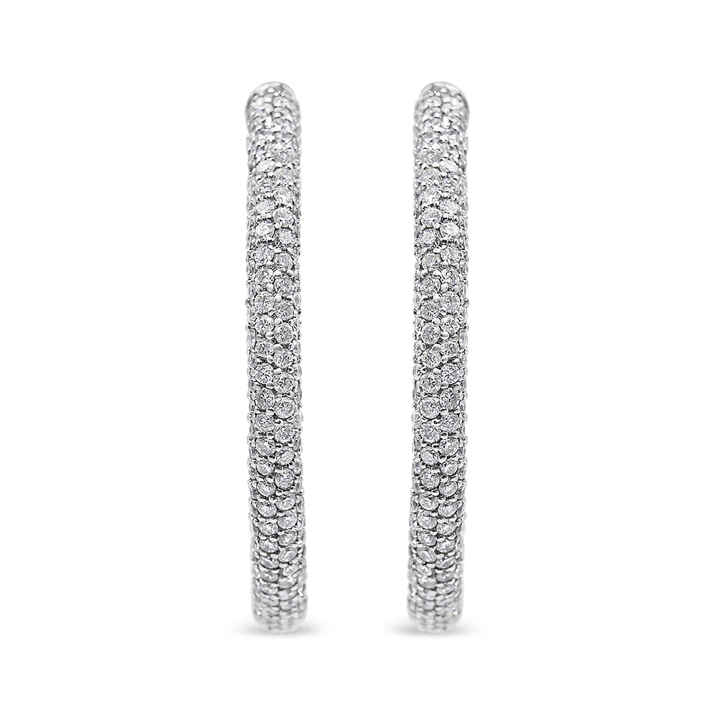 18K White Gold 2 1/3 Cttw Pave Set Diamond Semi Eternity Leverback Hoop Earrings (F-G Color, VS1-VS2 Clarity) - Image 5