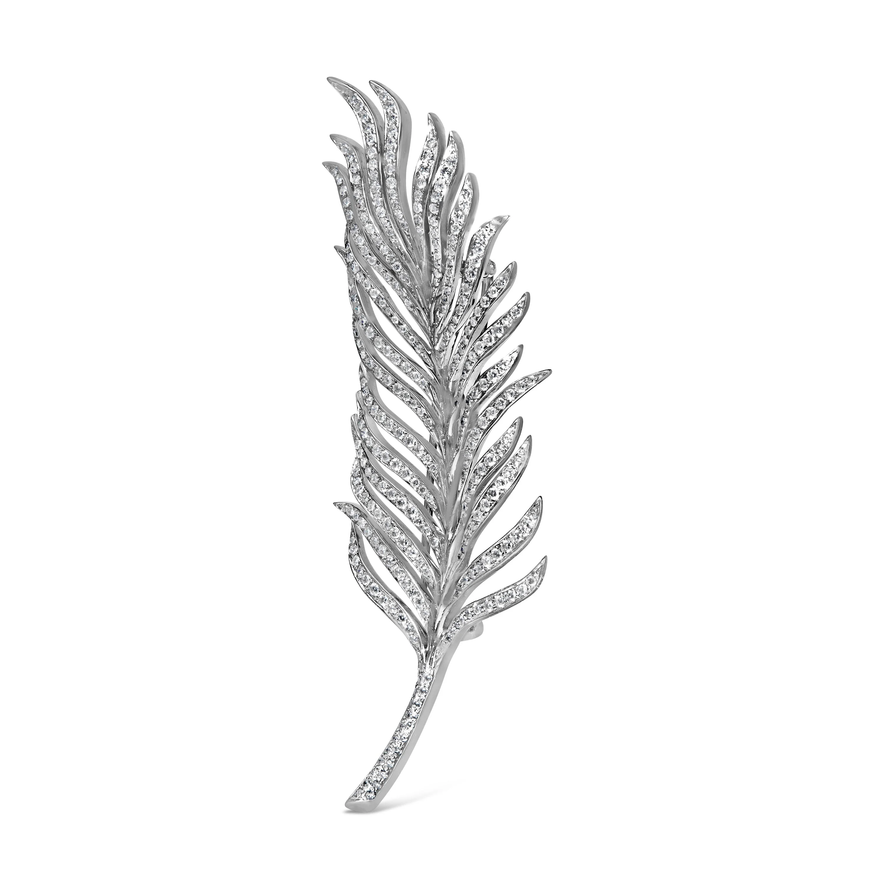 18K White Gold 2 7/8 Cttw Diamond Feather Brooch Pin (G-H Color, VS1-VS2 Clarity) - Image 2