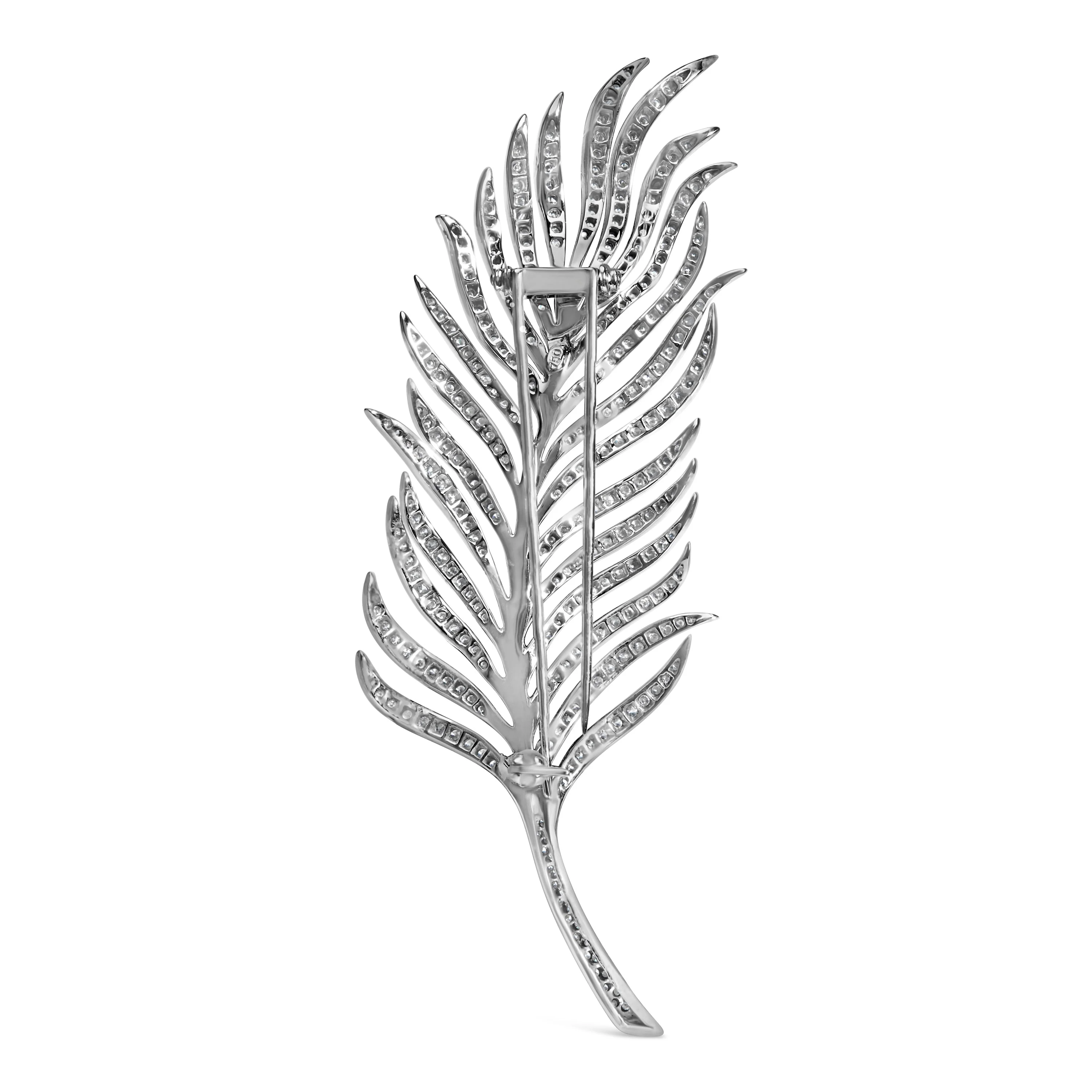 18K White Gold 2 7/8 Cttw Diamond Feather Brooch Pin (G-H Color, VS1-VS2 Clarity) - Image 4