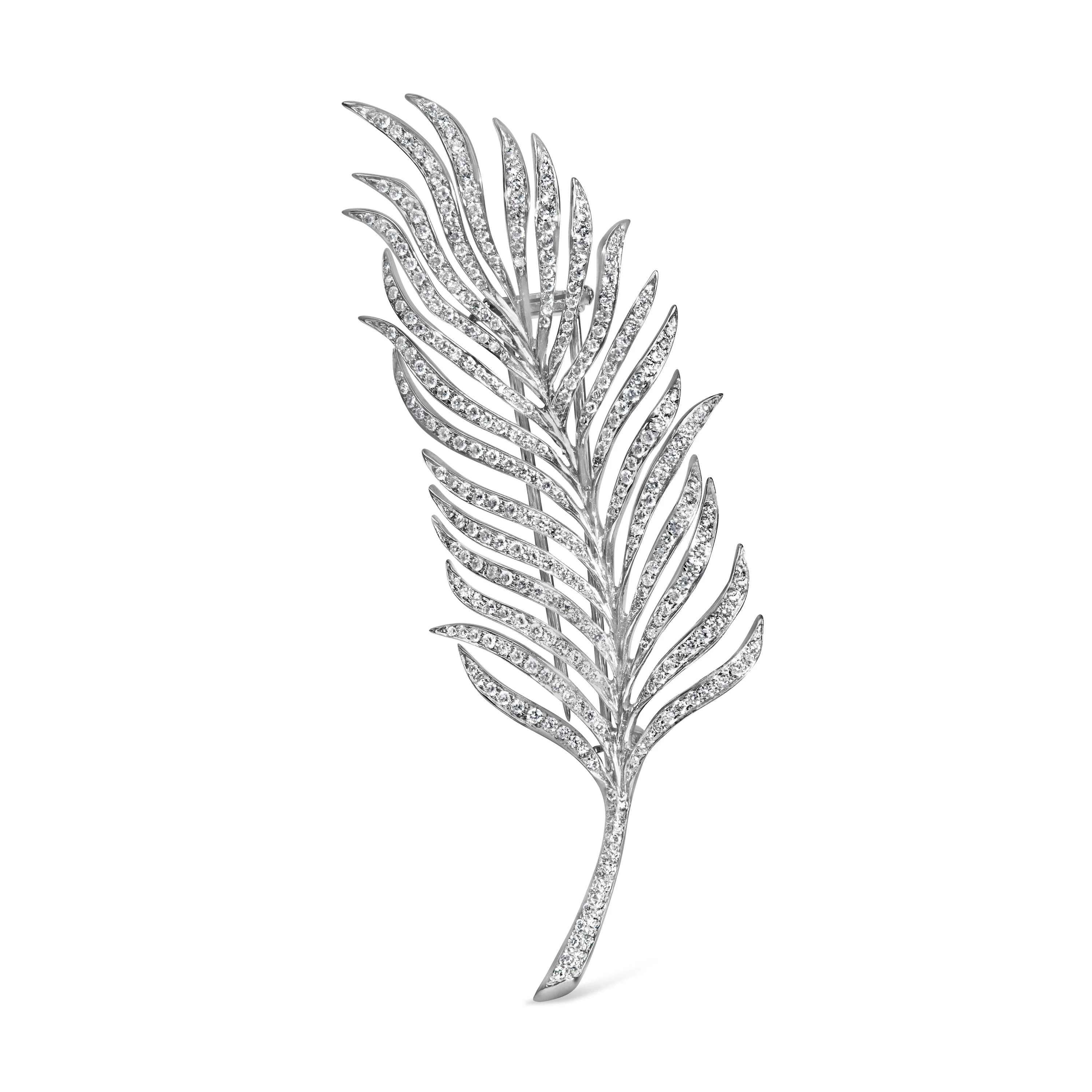 18K White Gold 2 7/8 Cttw Diamond Feather Brooch Pin (G-H Color, VS1-VS2 Clarity) - Image 6