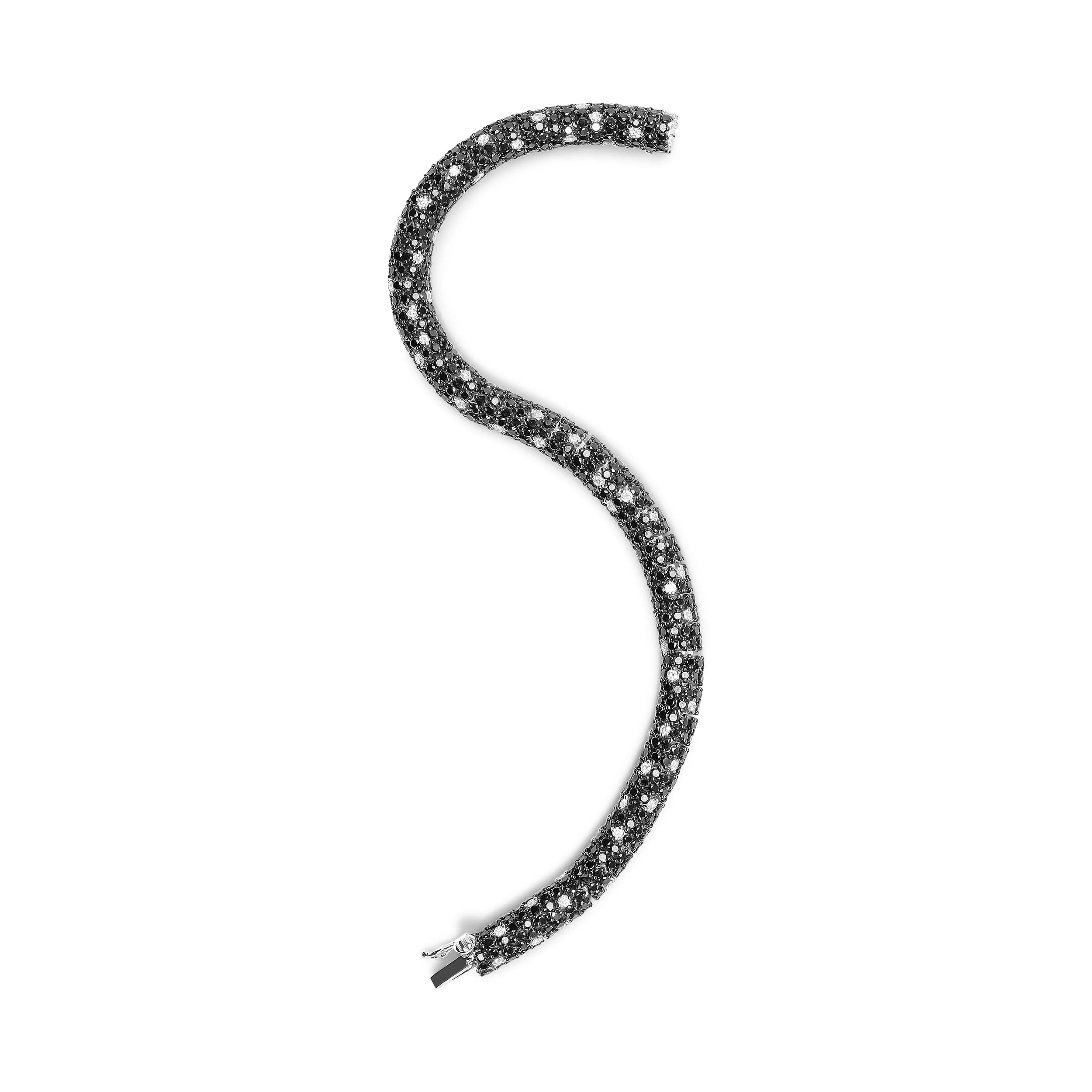 18K White Gold 20.0 Cttw Black and White Pave Set Diamond Eternity Snake Skin Style Tennis Bracelet (Black and G-H Color, SI1-SI2 Clarity) - Size 7" - Image 11