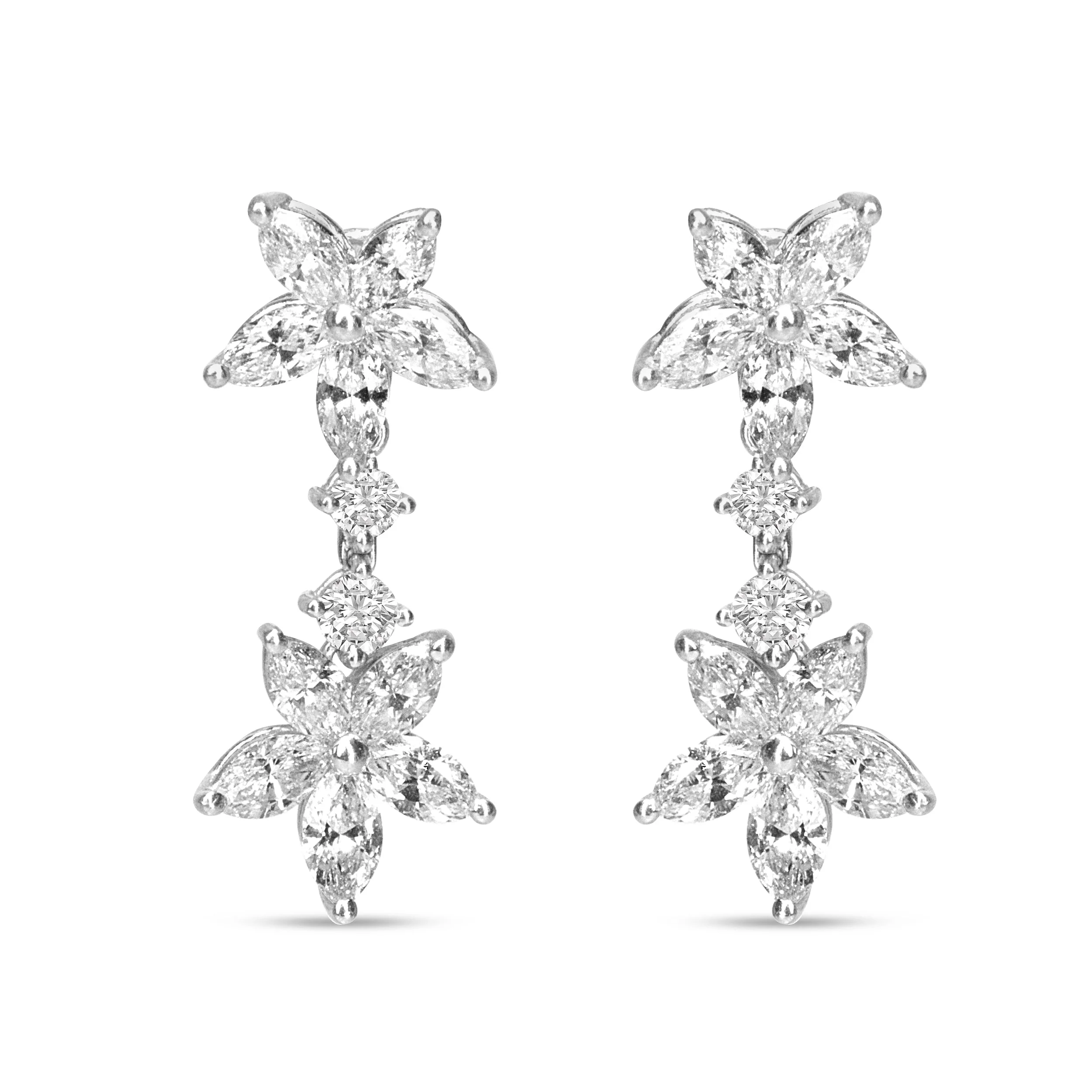 18k White Gold 6.0 Cttw Marquise Diamond Floral Dangle Drop Earrings (E-F Color, VS1-VS2 Clarity) - Image 2