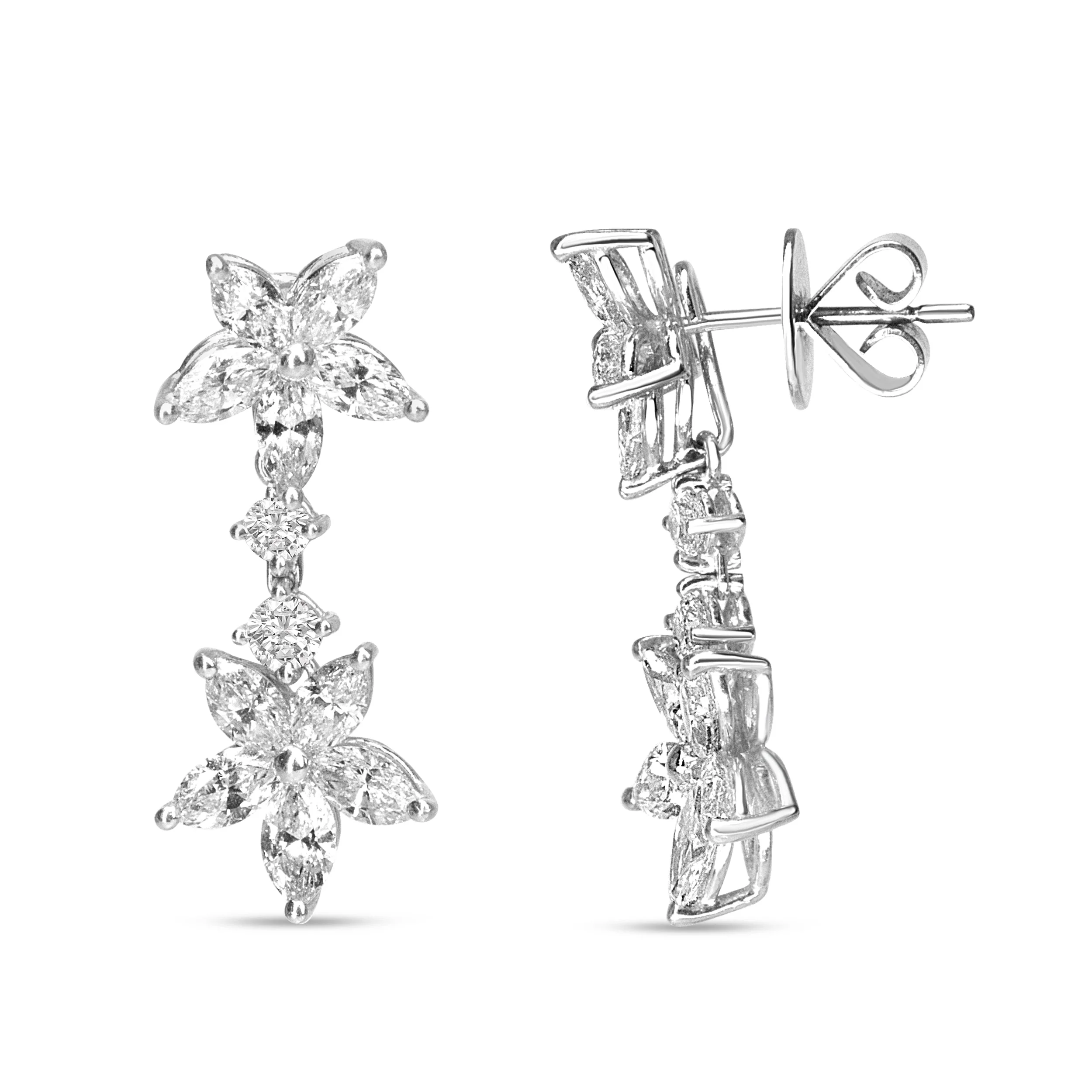18k White Gold 6.0 Cttw Marquise Diamond Floral Dangle Drop Earrings (E-F Color, VS1-VS2 Clarity) - Image 3