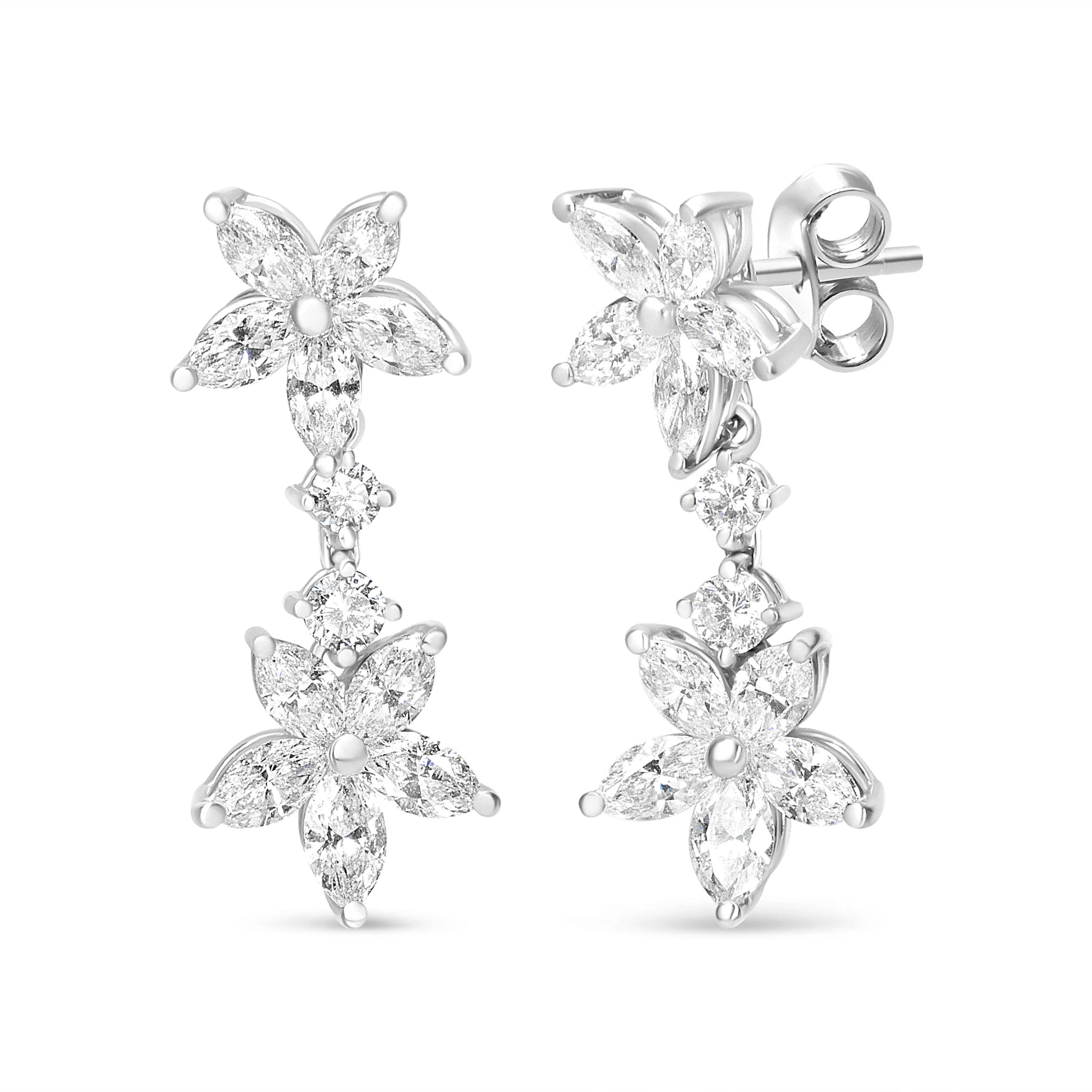 18k White Gold 6.0 Cttw Marquise Diamond Floral Dangle Drop Earrings (E-F Color, VS1-VS2 Clarity) - Image 4