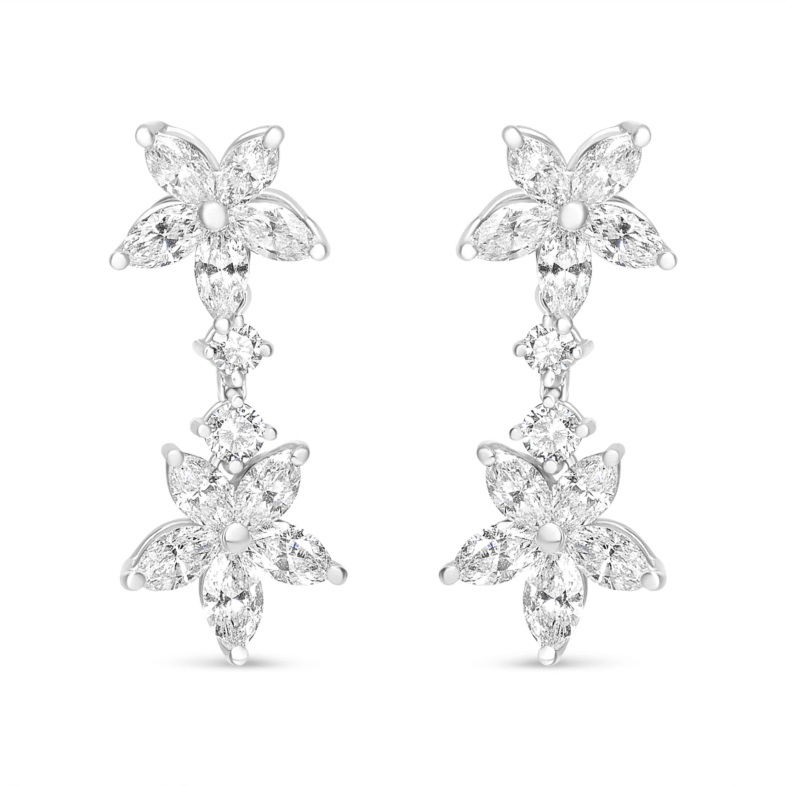 18k White Gold 6.0 Cttw Marquise Diamond Floral Dangle Drop Earrings (E-F Color, VS1-VS2 Clarity) - Image 5