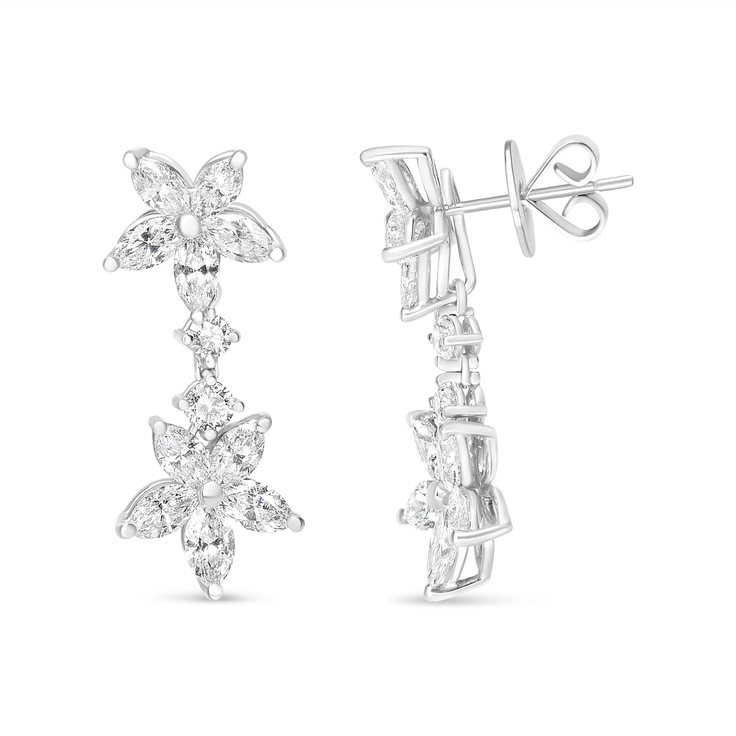 18k White Gold 6.0 Cttw Marquise Diamond Floral Dangle Drop Earrings (E-F Color, VS1-VS2 Clarity) - Image 6