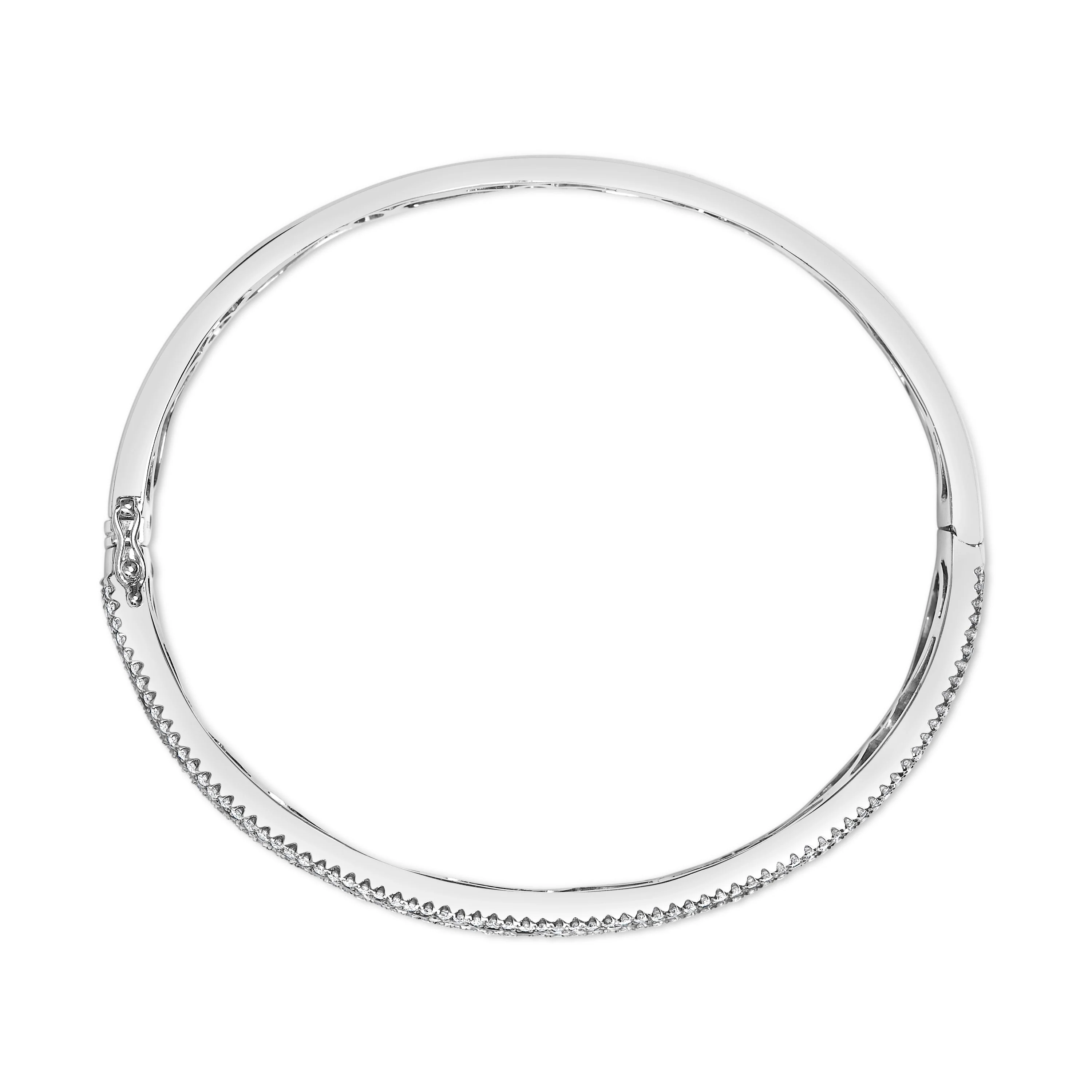18K White Gold Alternating Diamond and 8.00 Cttw Princess Cut Blue Sapphire Multi Row Bangle Bracelet (G-H Color, VS1-VS2 Clarity) - 7" Inches - Image 3