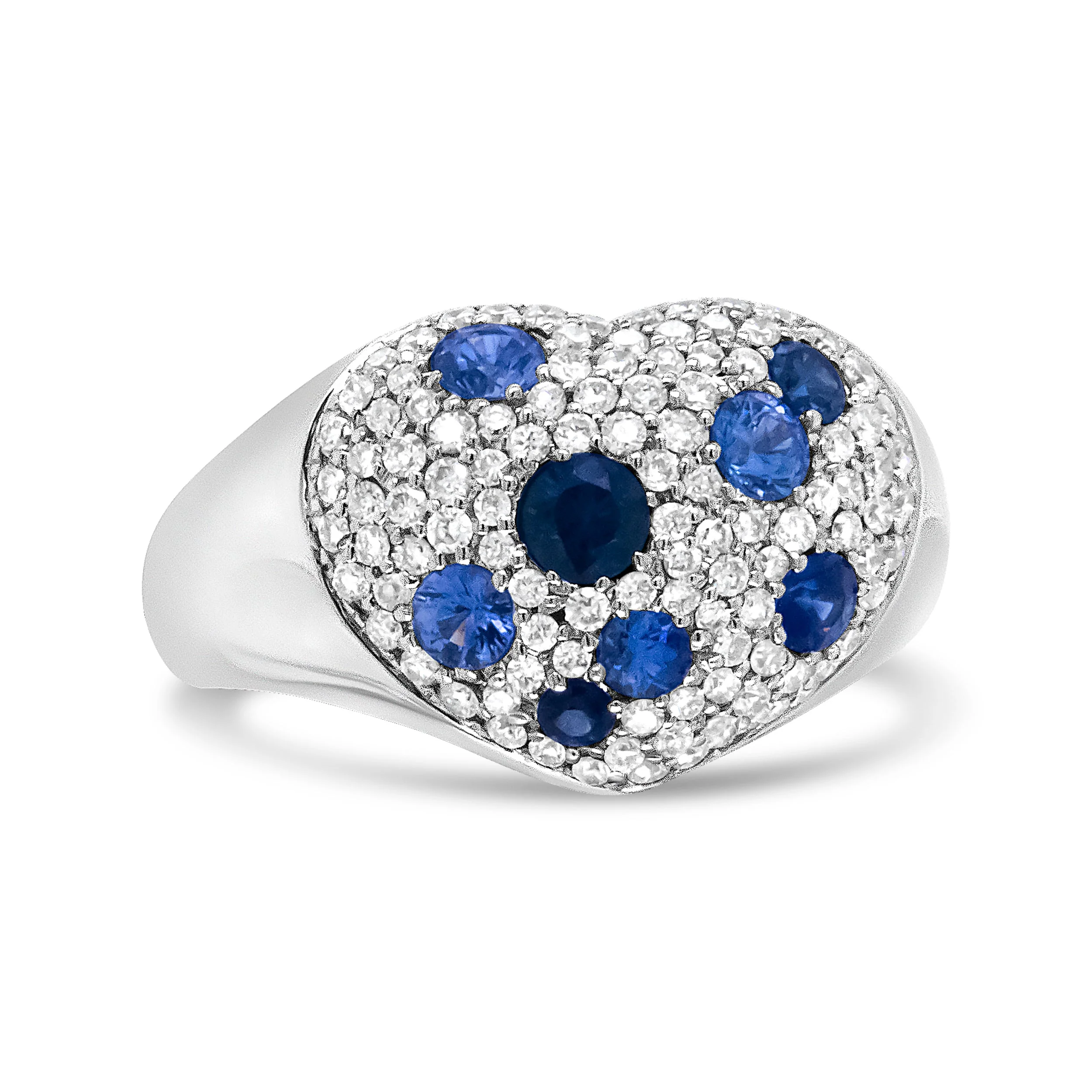 18K White Gold Blue Sapphire and 5/8 Cttw Diamond Cluster Heart Shaped  Ring (F-G Color, VS1-VS2 Clarity) - Size 7.5 - Image 2