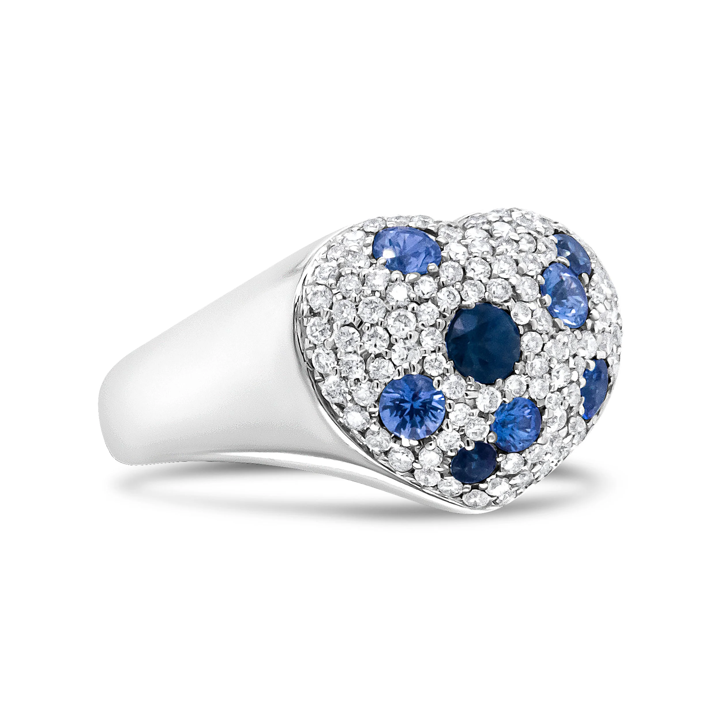 18K White Gold Blue Sapphire and 5/8 Cttw Diamond Cluster Heart Shaped  Ring (F-G Color, VS1-VS2 Clarity) - Size 7.5 - Image 3