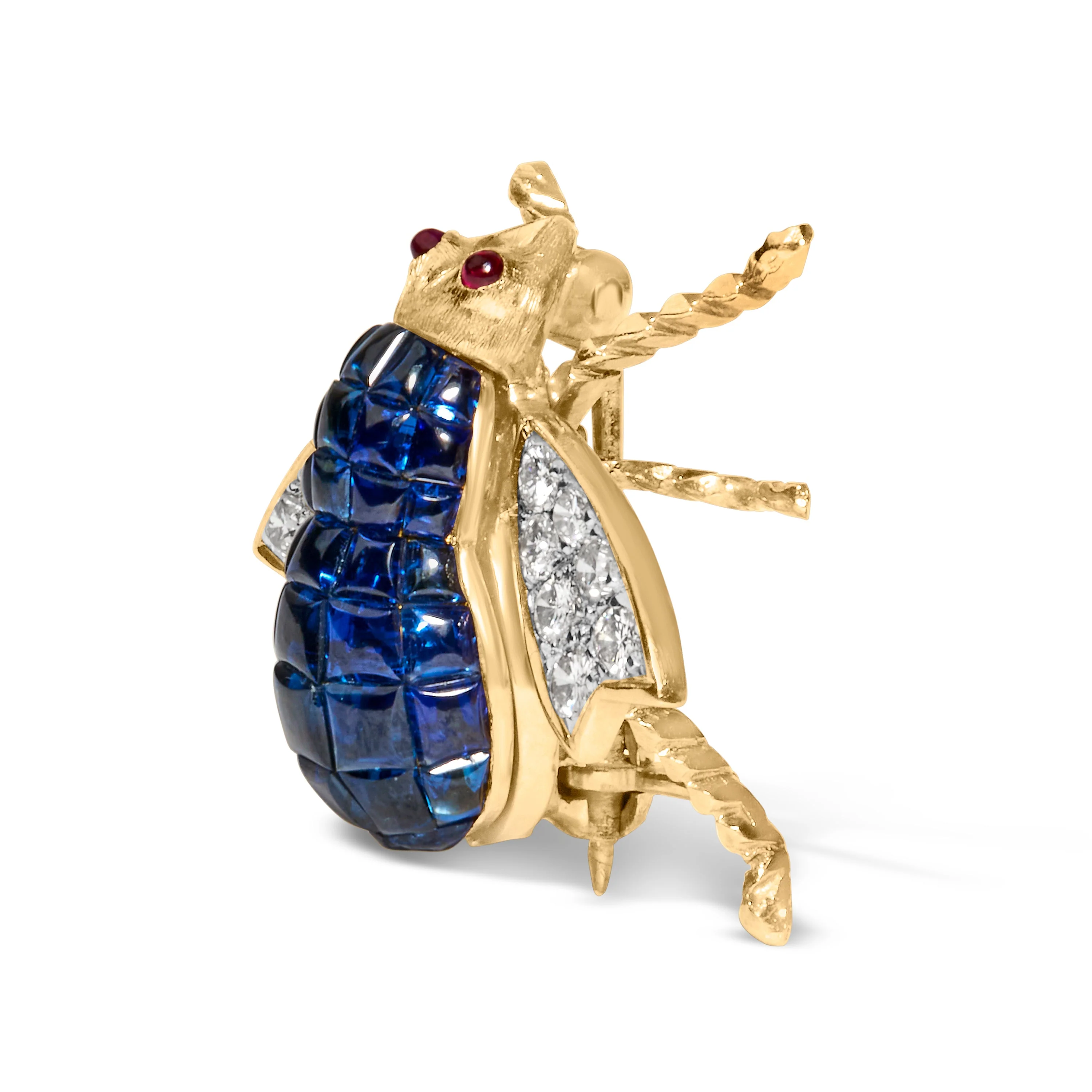 18K Yellow Gold 3/8 Cttw Diamond and 5 4/5 Cttw Blue Sapphire Bumblebee Brooch Pin (F-G Color, VS2-SI1 Clarity) - Image 2