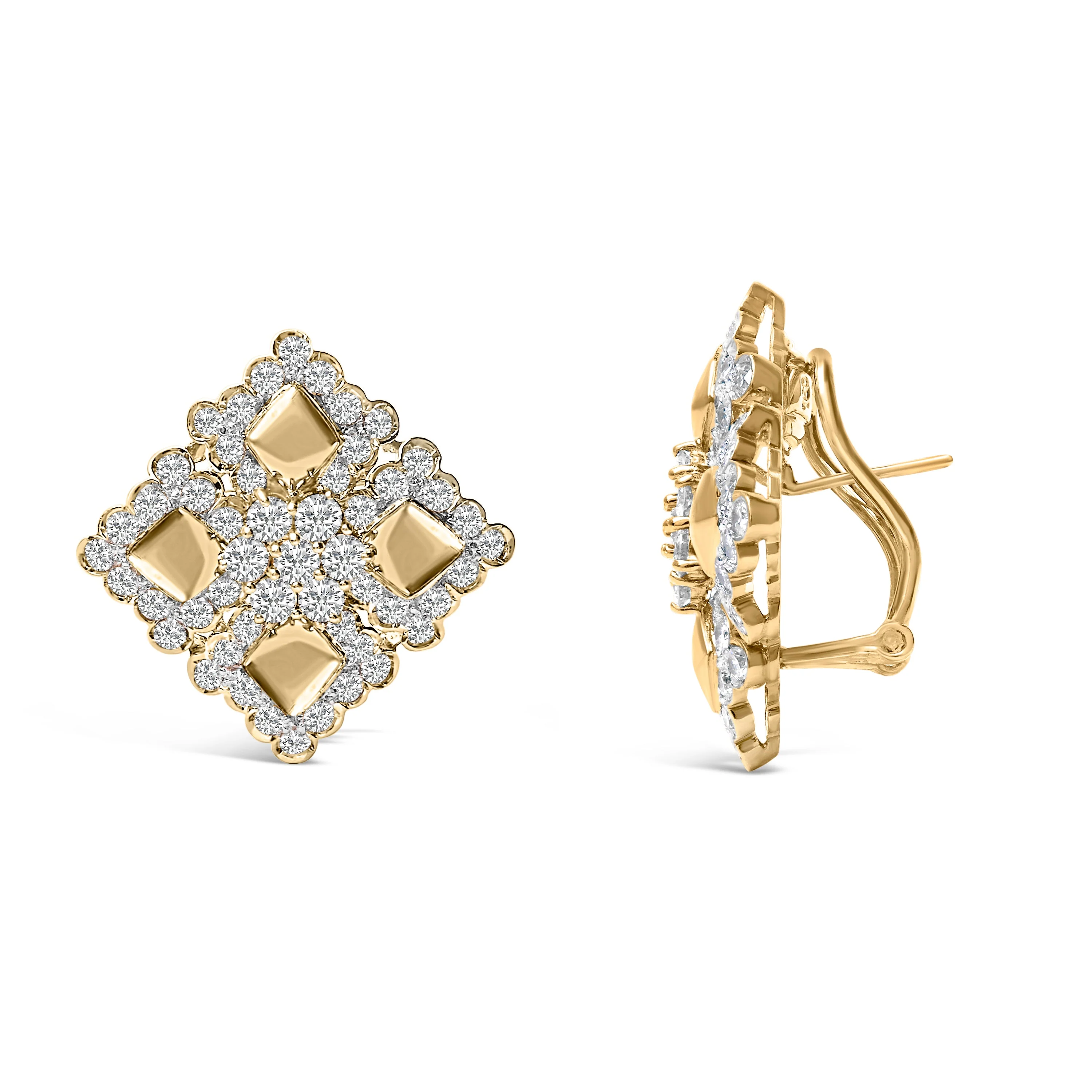 18K Yellow Gold Diamond 5 1/5 Cttw Geometric Cluster Stud Earrings - Image 3
