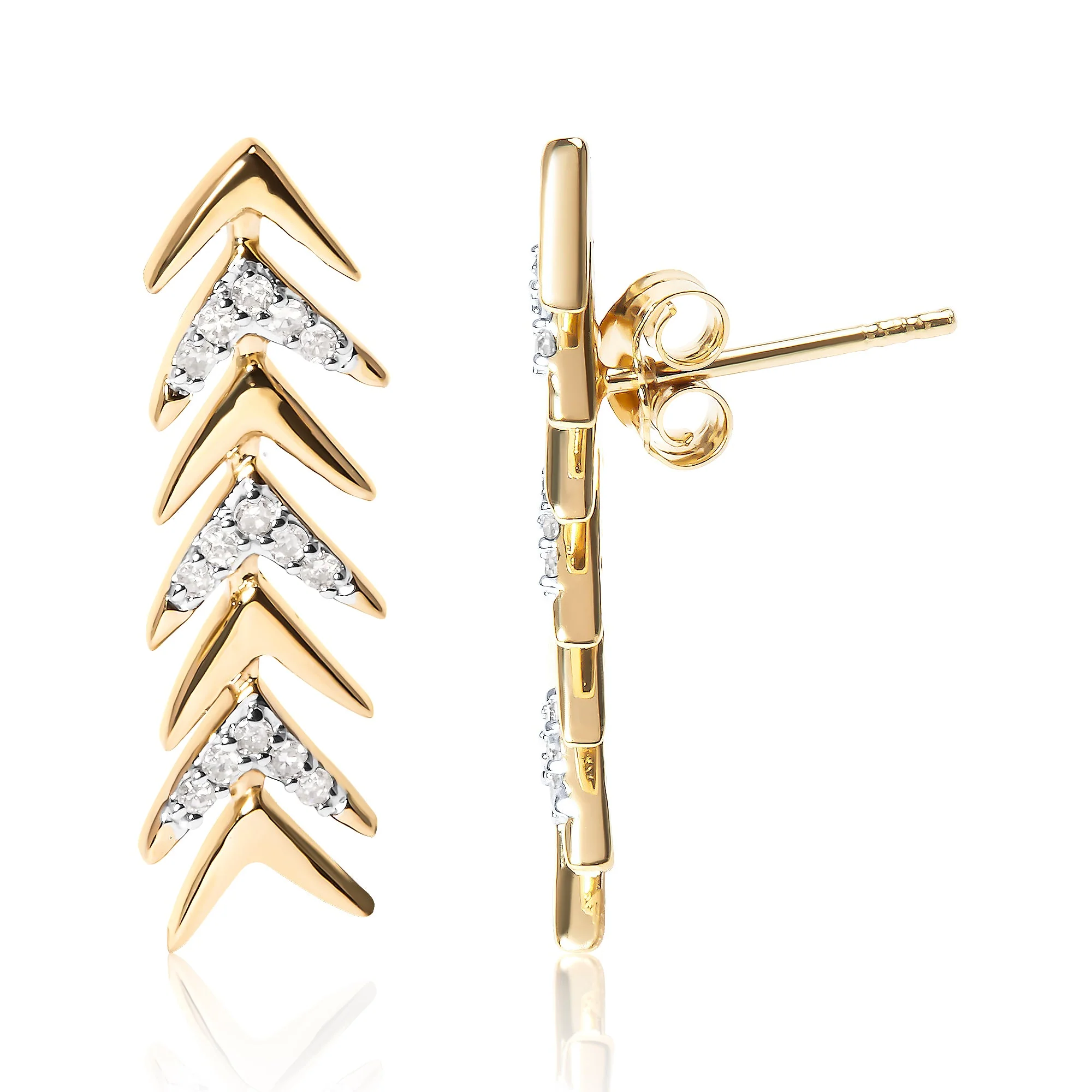 18K Yellow Gold Plated .925 Sterling Silver 1/5 Cttw Diamond Chevron Arrow Stud Earring (I-J Color, I2-I3 Clarity) - Image 6
