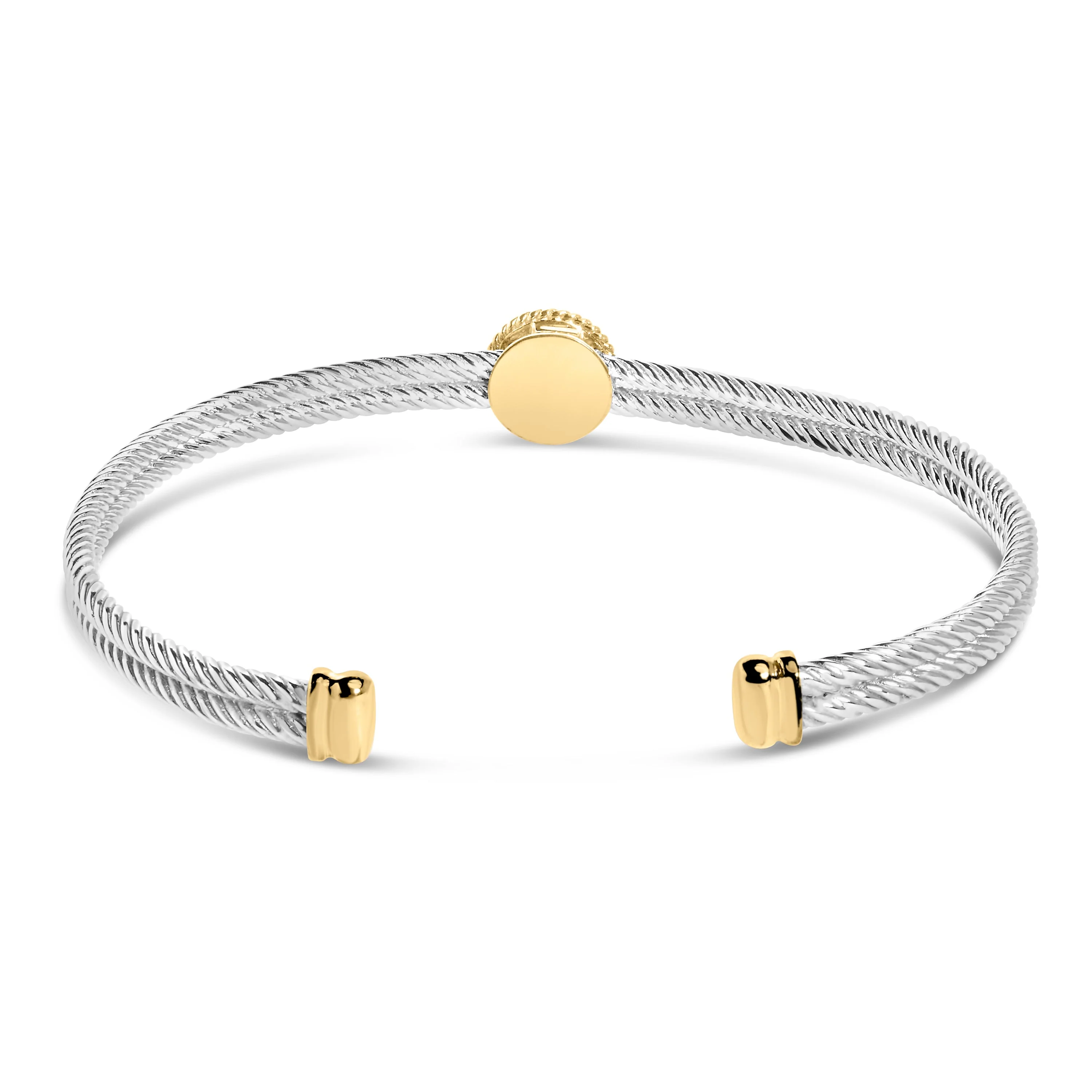 18K Yellow Gold Plated .925 Sterling Silver Diamond Accent and Fleur Di Lis Medallion Bangle Bracelet (I-J Color, SI1-SI2 Clarity) - 7.25 Inches - Image 2
