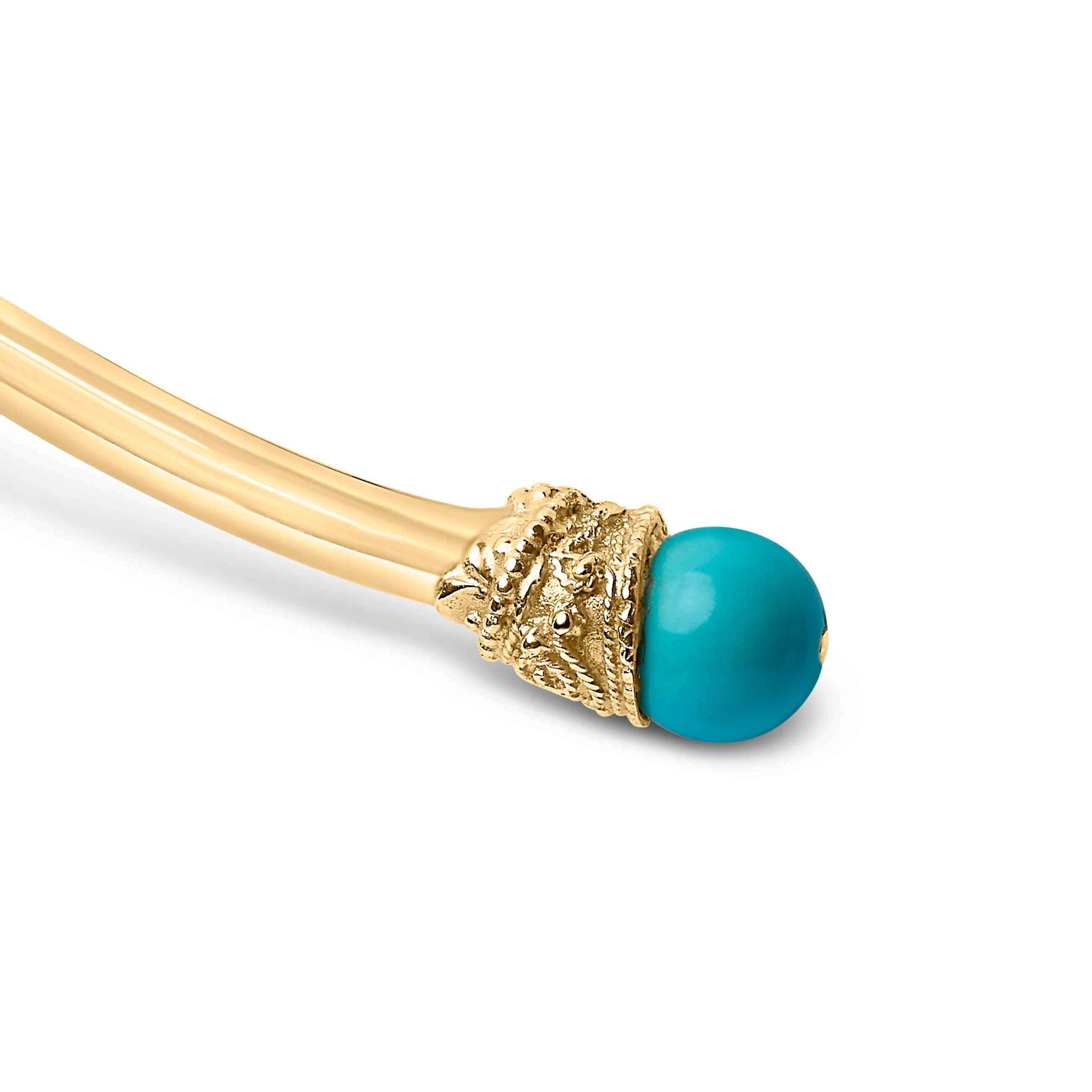 18K Yellow Gold Sculpted Collar Necklace with Turquoise Cabochon Ends - Image 3