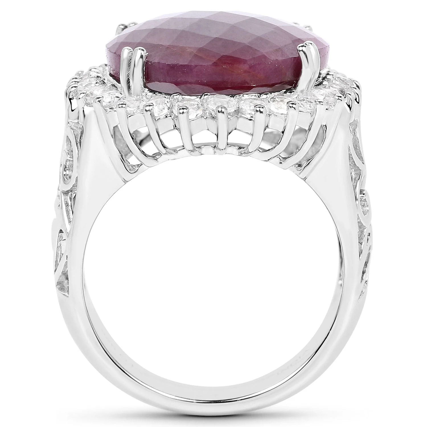19.12 Carat Genuine Ruby and White Topaz .925 Sterling Silver Ring - Image 2