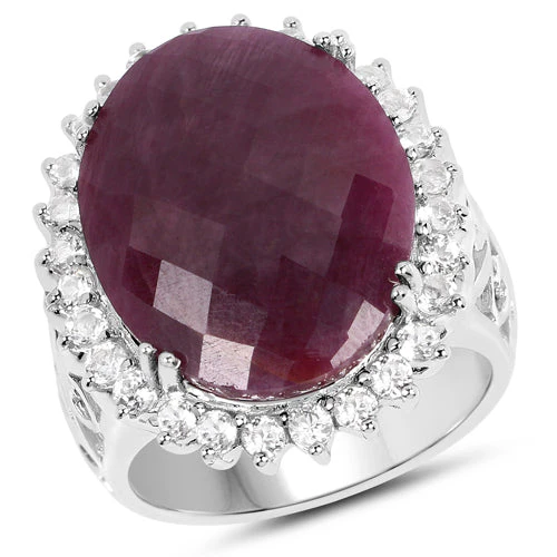 19.12 Carat Genuine Ruby and White Topaz .925 Sterling Silver Ring - Image 4
