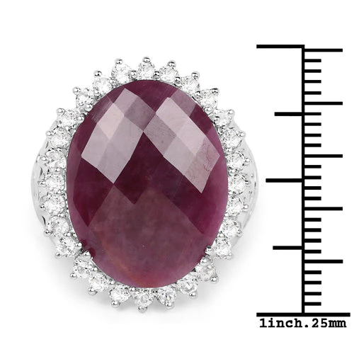 19.12 Carat Genuine Ruby and White Topaz .925 Sterling Silver Ring - Image 6