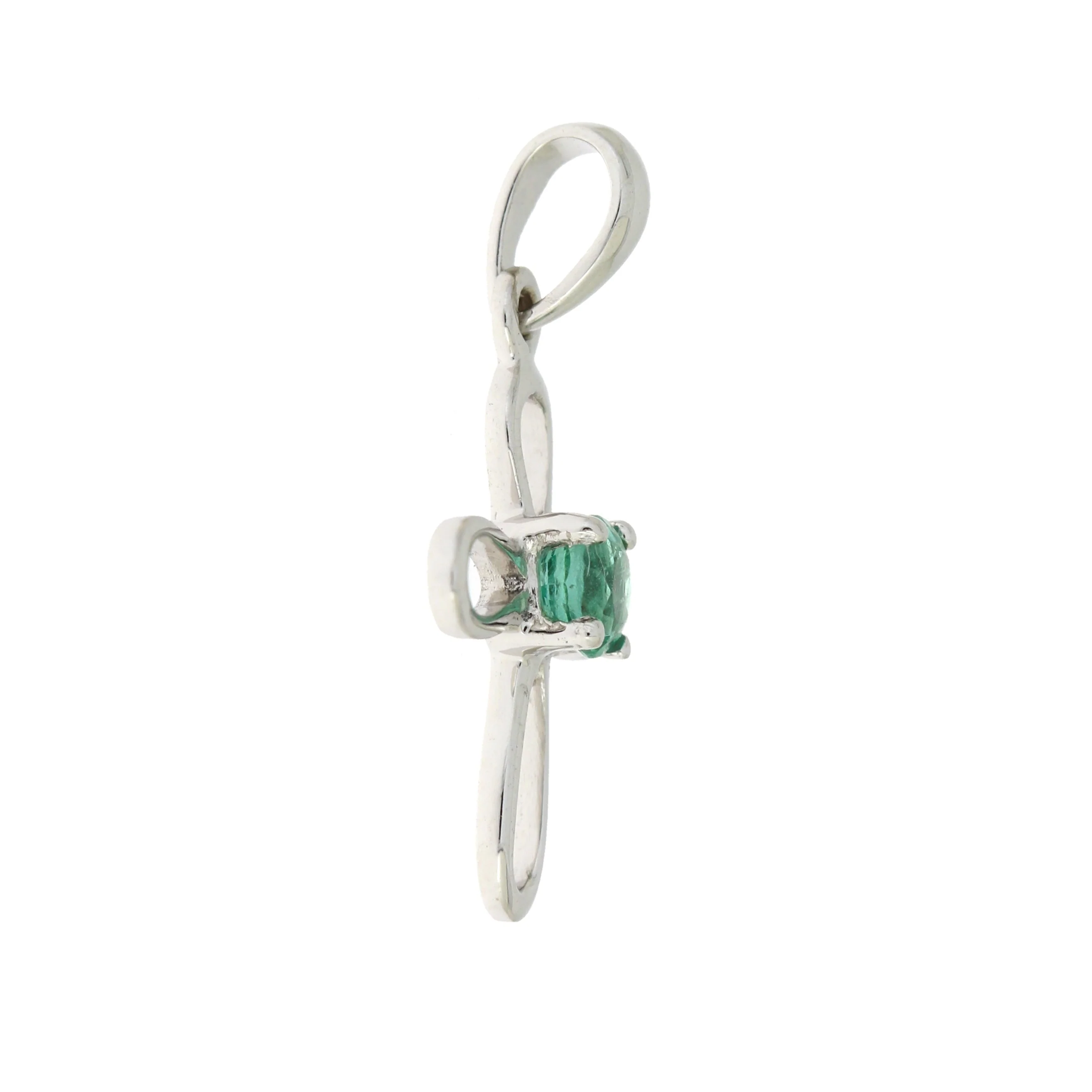 .19ct Emerald Cross Religious Pendant 10KT White Gold - Image 5