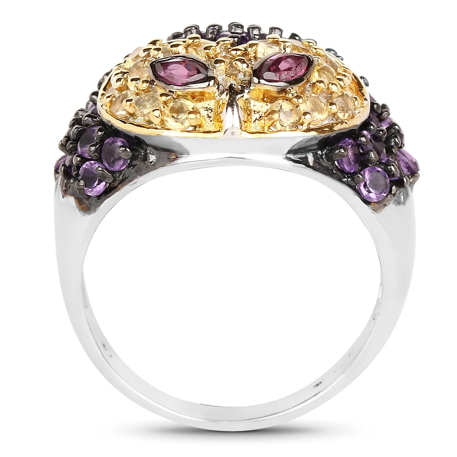 2.01 Carat Genuine Rhodolite and Amethyst .925 Sterling Silver Ring - Image 2