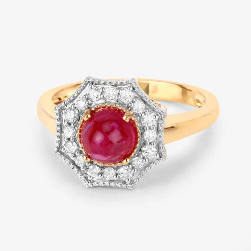 2.01 Carat Genuine Ruby and White Diamond 14K Yellow Gold Ring - Image 7