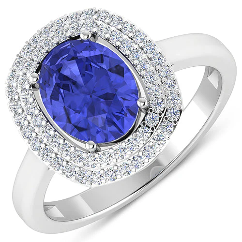 2.02 Carat Genuine Tanzanite and White Diamond 14K White Gold Ring - Image 4