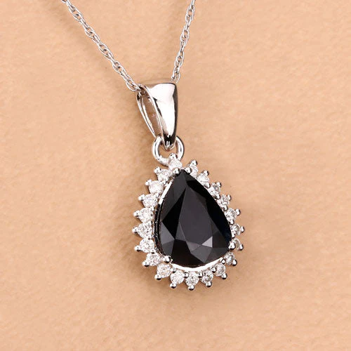 2.09 Carat Genuine Blue Sapphire and White Diamond 14K White Gold Pendant - Image 12