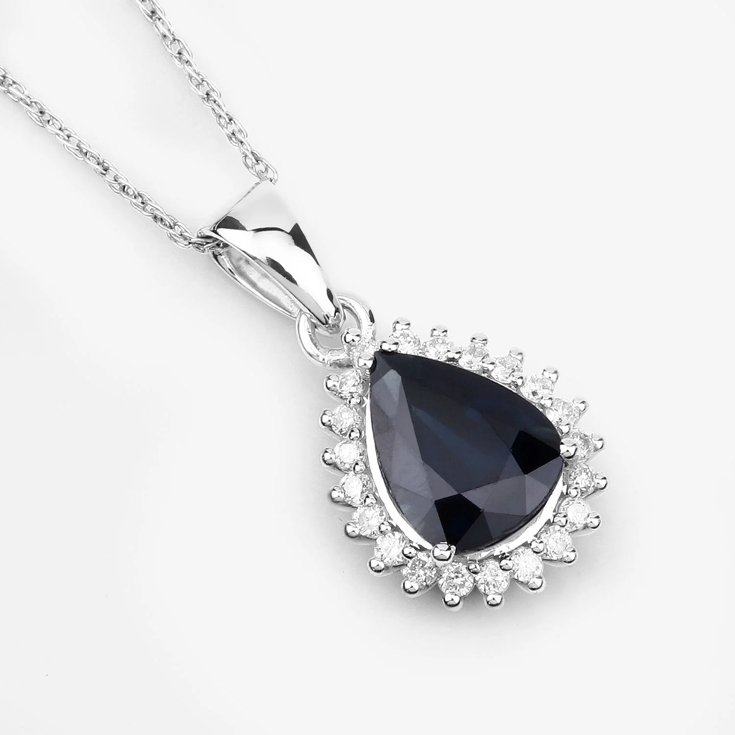 2.09 Carat Genuine Blue Sapphire and White Diamond 14K White Gold Pendant - Image 4