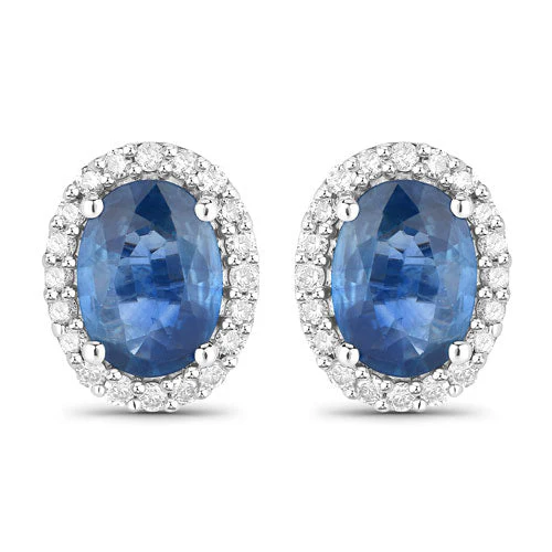 2.16 Carat Genuine Blue Sapphire and White Diamond 14K White Gold Earrings - Image 4