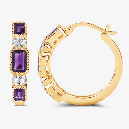 2.18 Carat Genuine Amethyst and White Topaz .925 Sterling Silver Earrings - Image 8