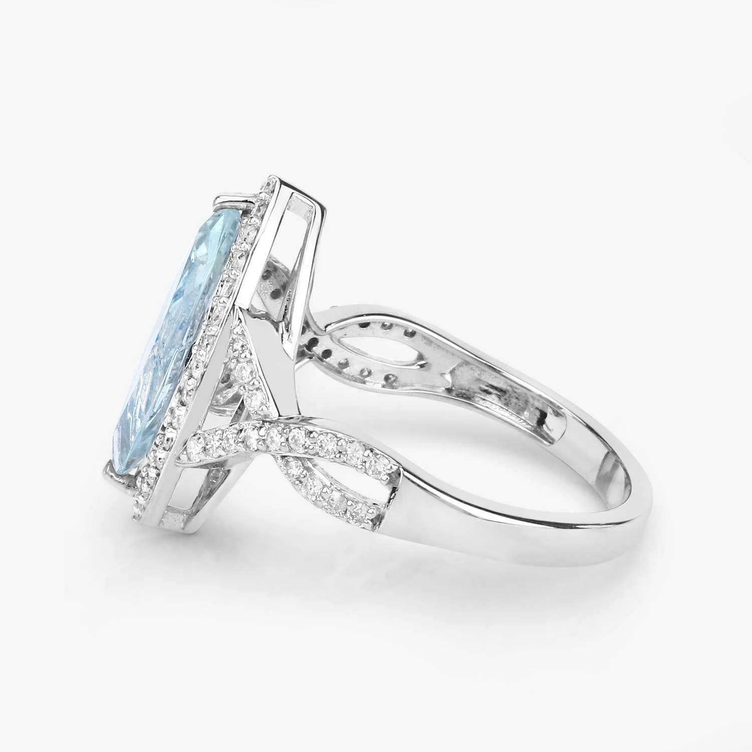 2.24 Carat Genuine Aquamarine and White Diamond 14K White Gold Ring - Image 4