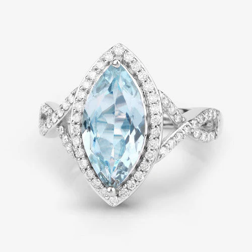 2.24 Carat Genuine Aquamarine and White Diamond 14K White Gold Ring - Image 7