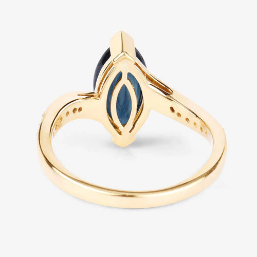 2.26 Carat Genuine Blue Sapphire and White Diamond 14K Yellow Gold Ring - Image 7