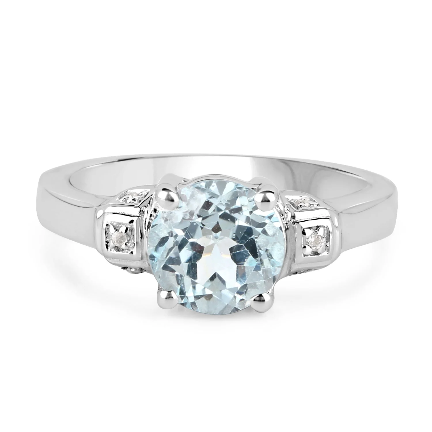 2.28 Carat Genuine Blue Topaz and White Topaz .925 Sterling Silver Ring - Image 3