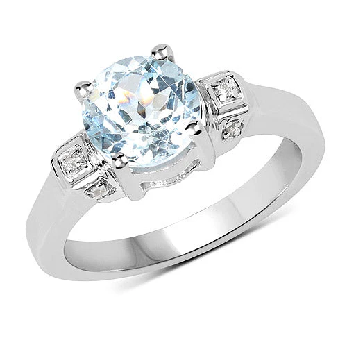 2.28 Carat Genuine Blue Topaz and White Topaz .925 Sterling Silver Ring - Image 4