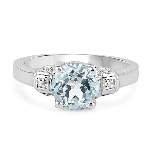 2.28 Carat Genuine Blue Topaz and White Topaz .925 Sterling Silver Ring - Image 6
