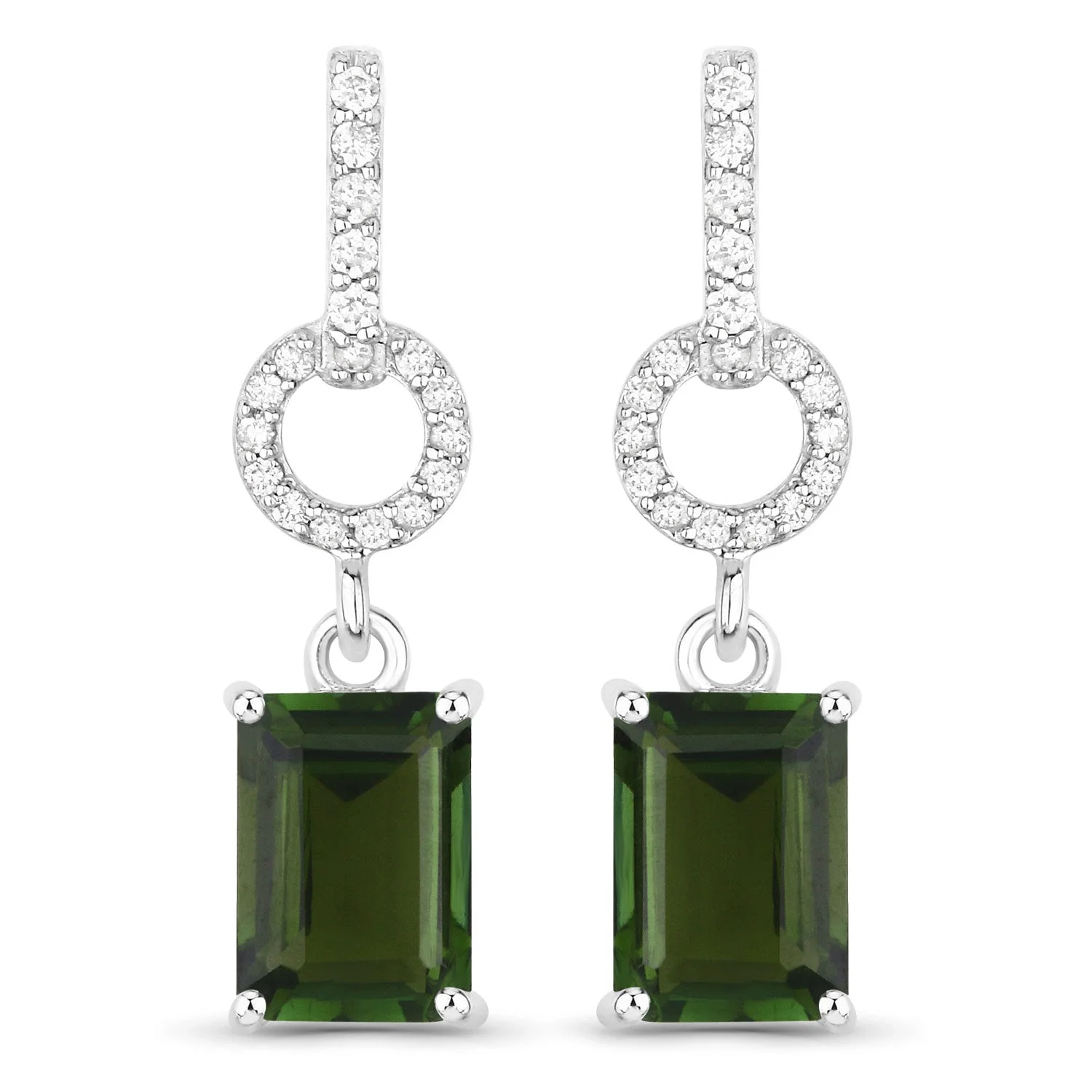 2.28 Carat Genuine Green Tourmaline and White Diamond 14K White Gold Earrings