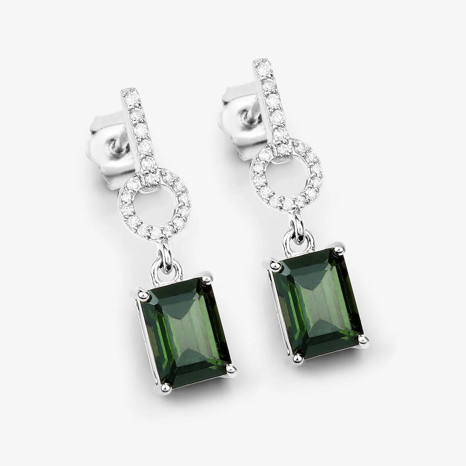 2.28 Carat Genuine Green Tourmaline and White Diamond 14K White Gold Earrings - Image 3