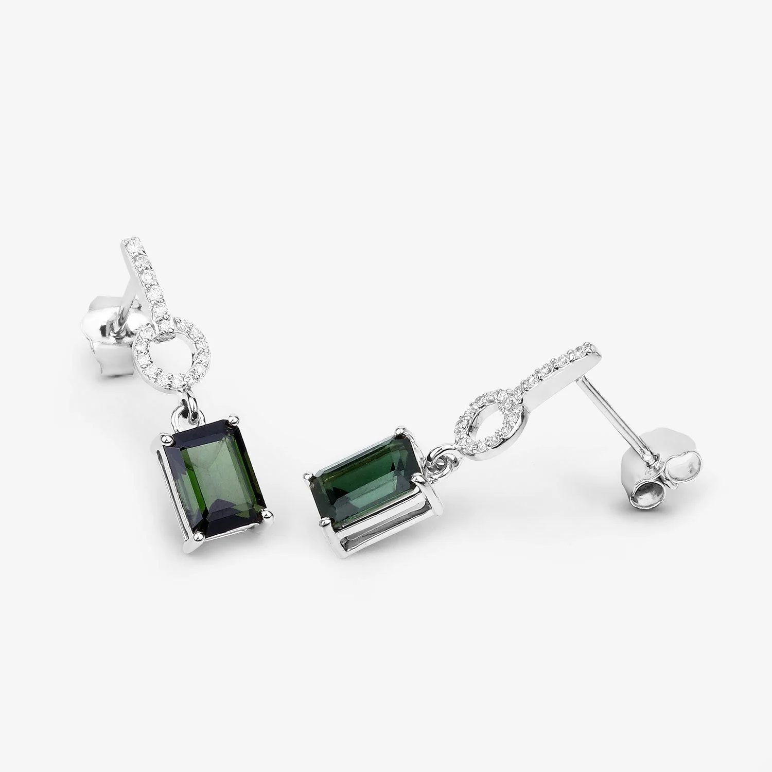 2.28 Carat Genuine Green Tourmaline and White Diamond 14K White Gold Earrings - Image 4