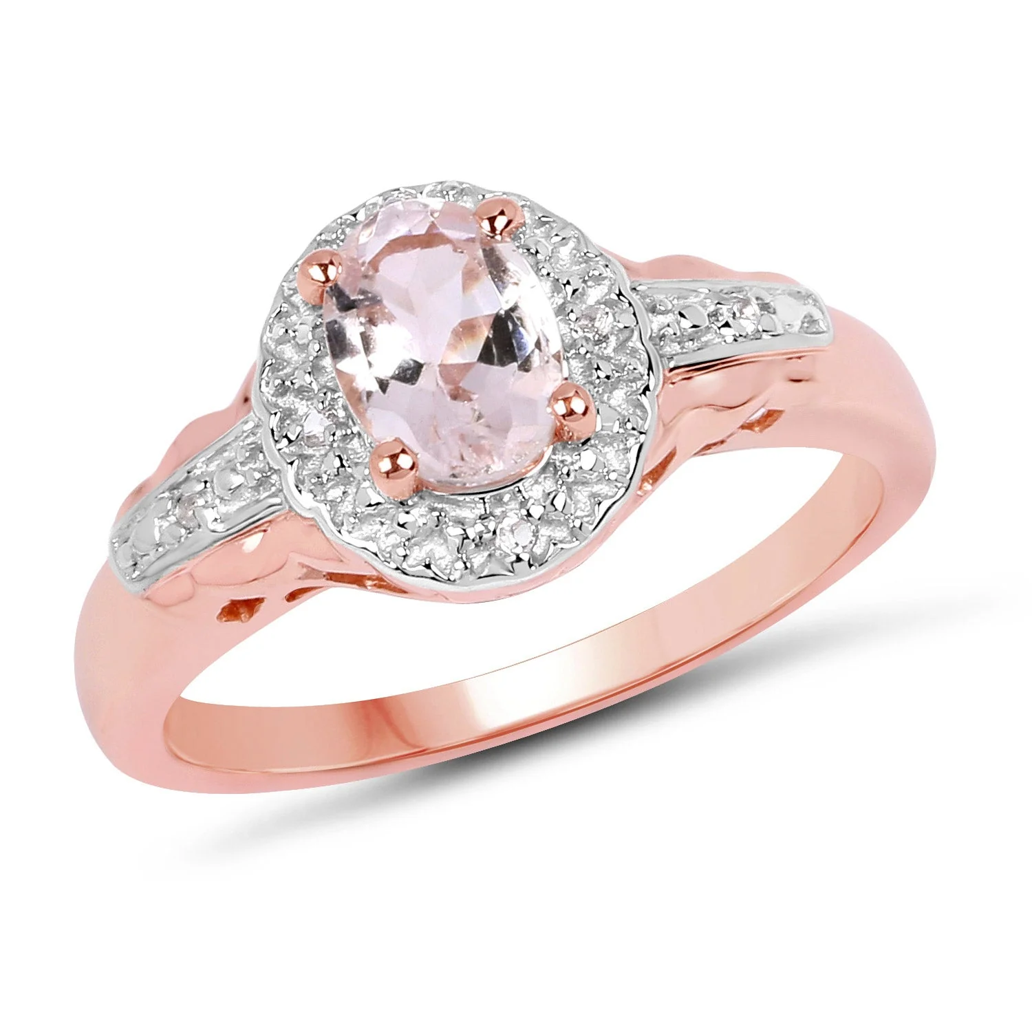 2.28 Carat Genuine Morganite and White Topaz .925 Sterling Silver 3 Piece Jewelry Set (Ring, Earrings, and Pendant w/ Chain) - Image 2