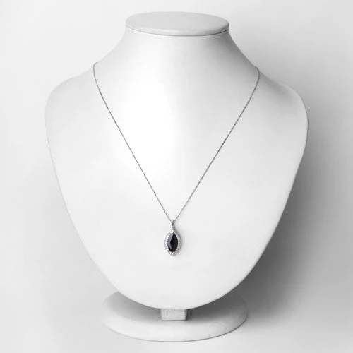 2.29 Carat Genuine Blue Sapphire and White Diamond 10K White Gold Pendant - Image 2